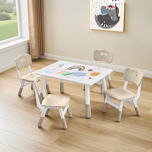 Adjustable Kids Table and 2 Chair Set, Height Adjustable Multi-Activity Play Desk