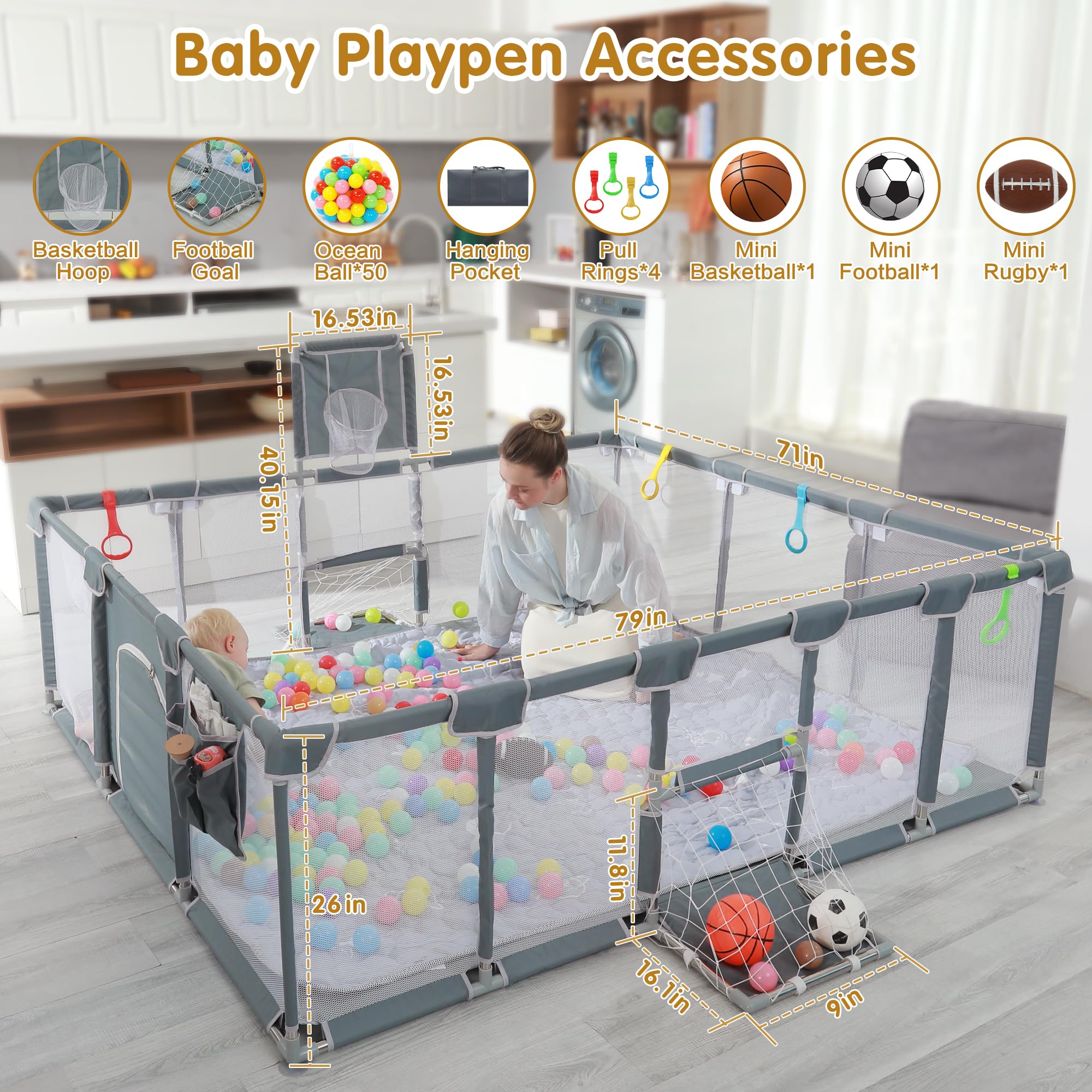 Baby Playpen with Mat and Accessories