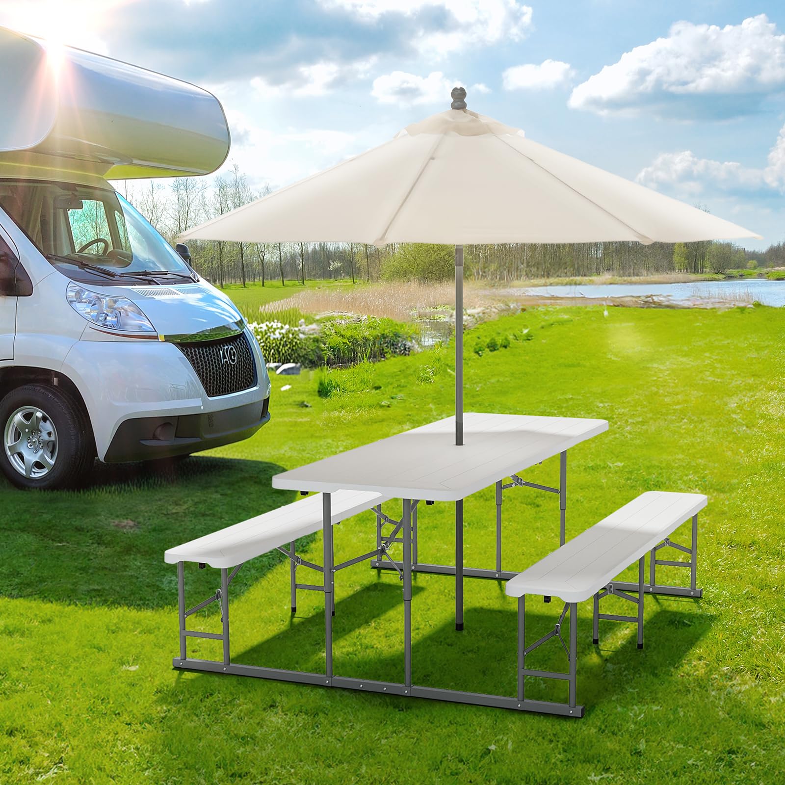 Folding Picnic Table and Bench Set, Portable Outdoor Dining Furniture for Camping