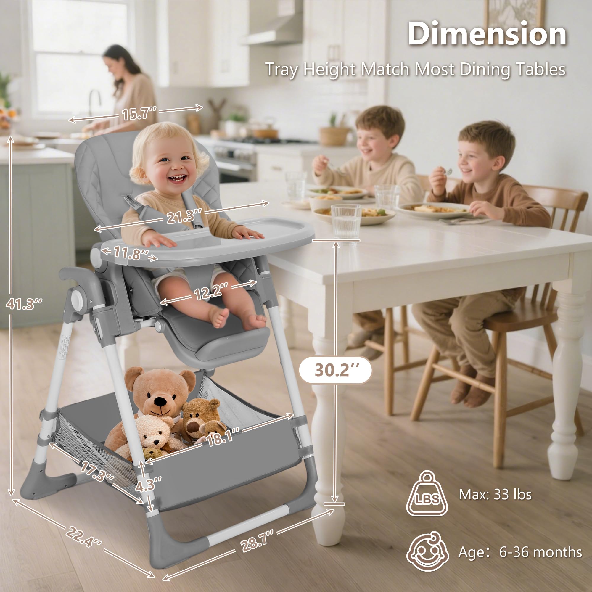 Convertible Baby High Chair with Adjustable Height and Removable Tray