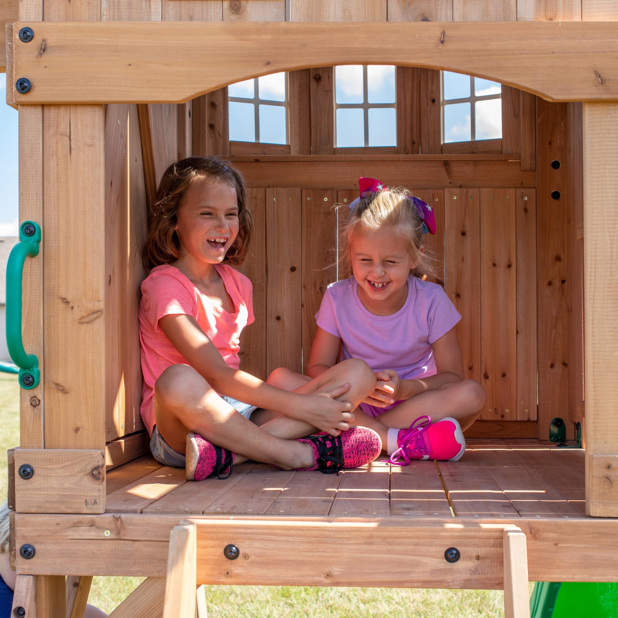 Cedar Wood Swing Set with Clubhouse and Wave Slide