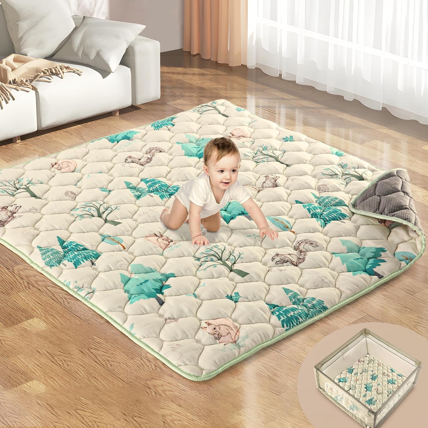 Baby Play Mats for Floor, 50x50 Playpen Mat, Premium Thicken Cushioning