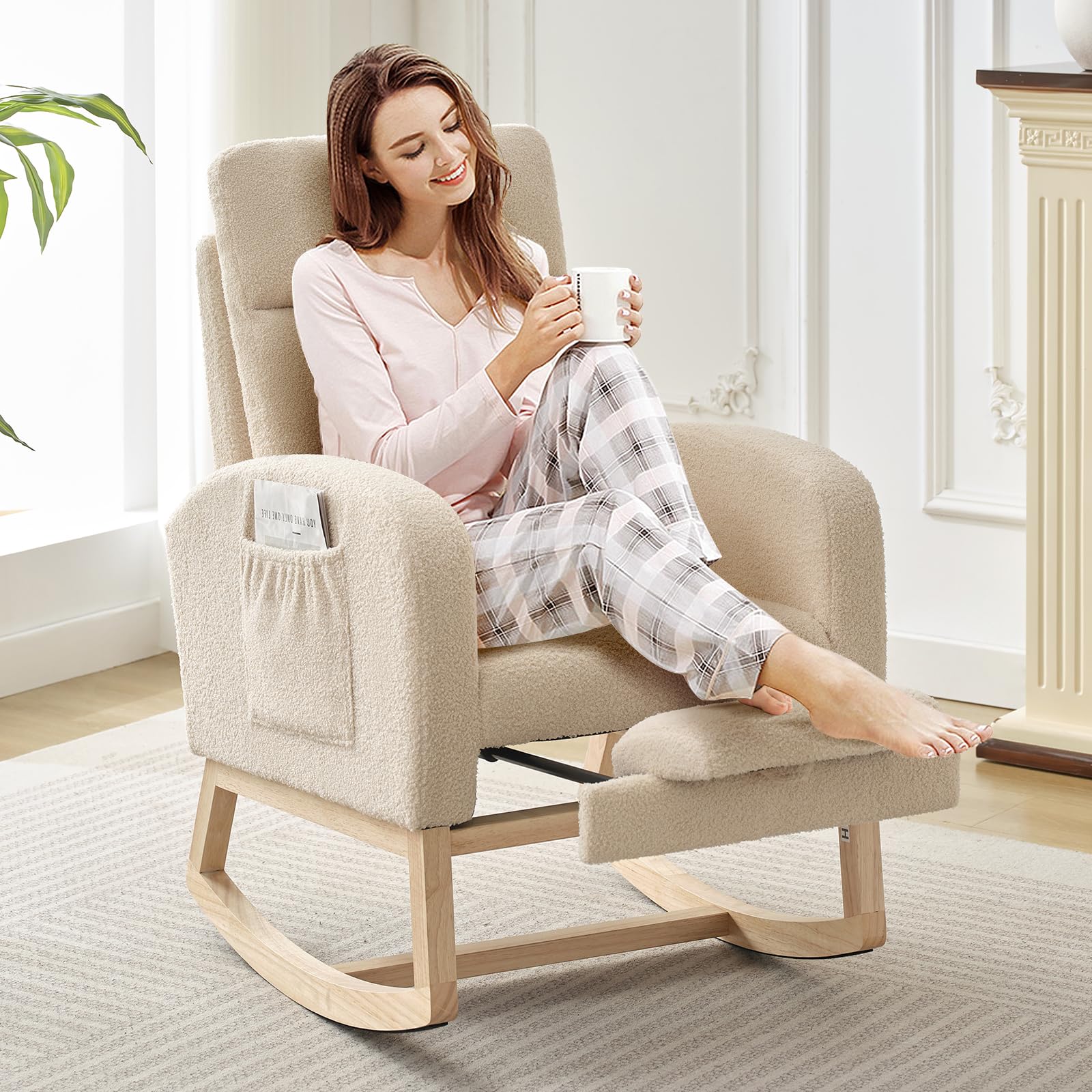 Rocking Chair Nursery with Foot Rest, Modern PU Upholstered