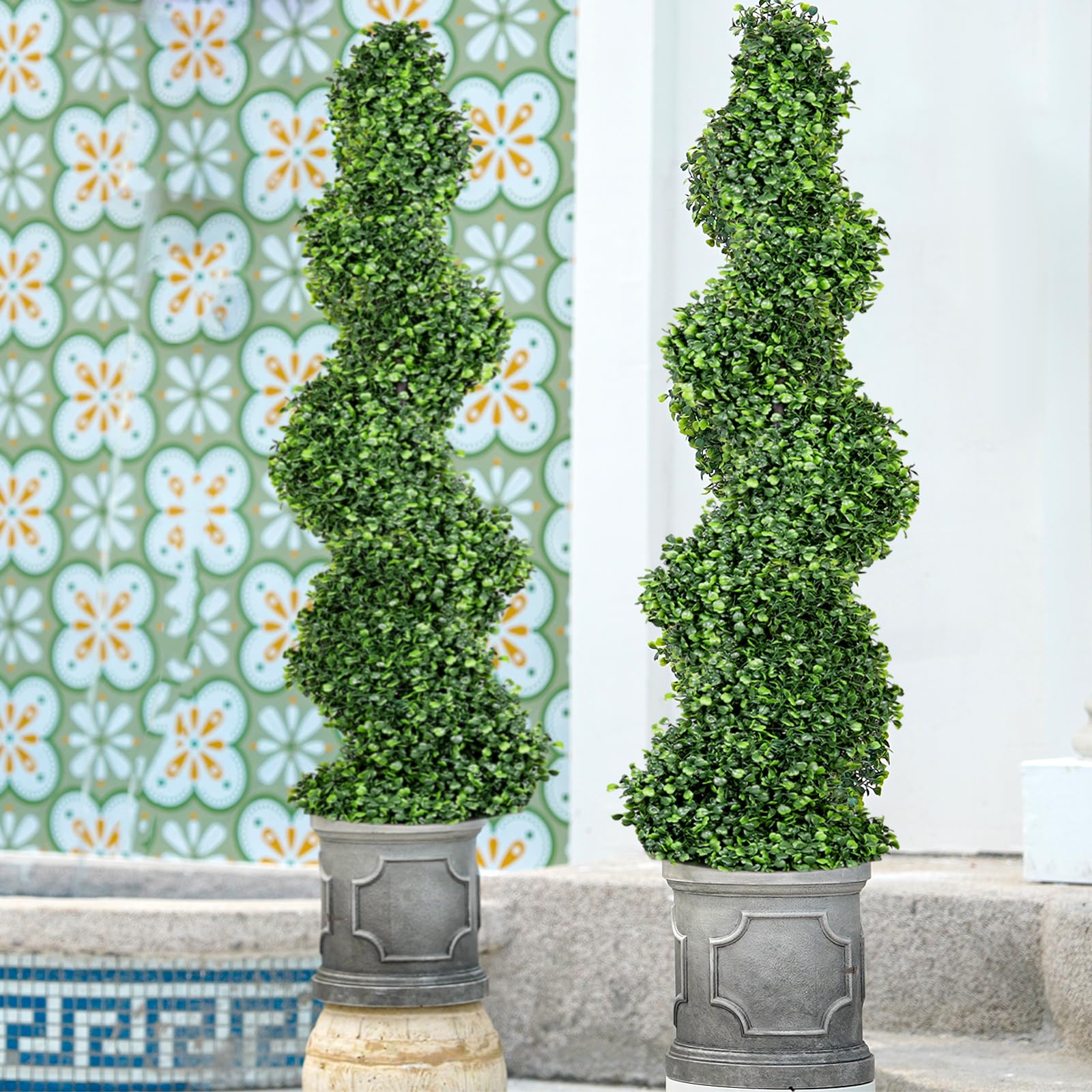 4FT Artificial Spiral Boxwood Topiary Trees with Planter