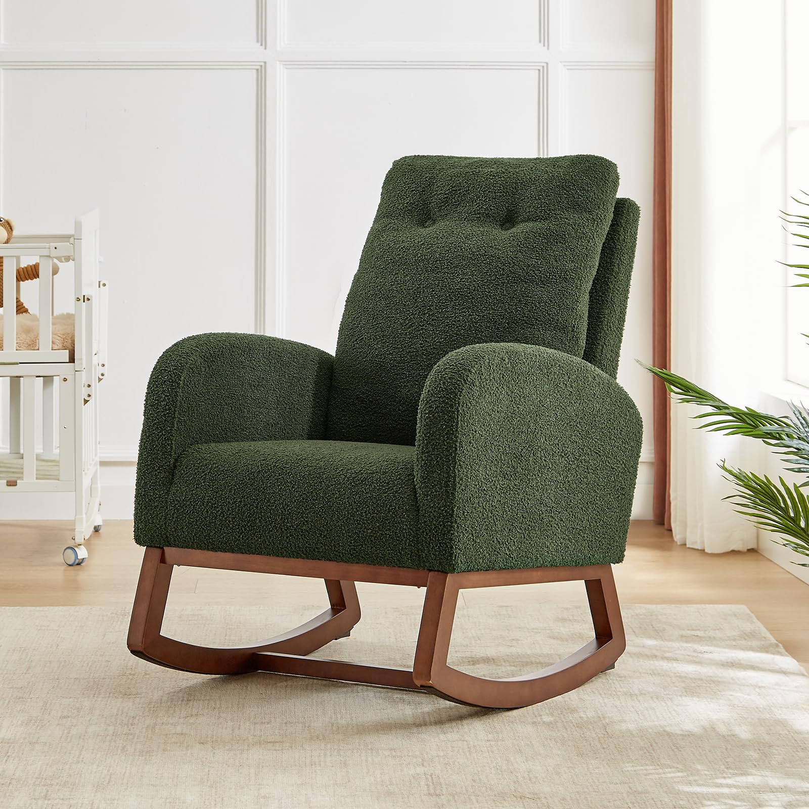 Teddy Fabric Nursery Rocking Chair with Storage Pockets