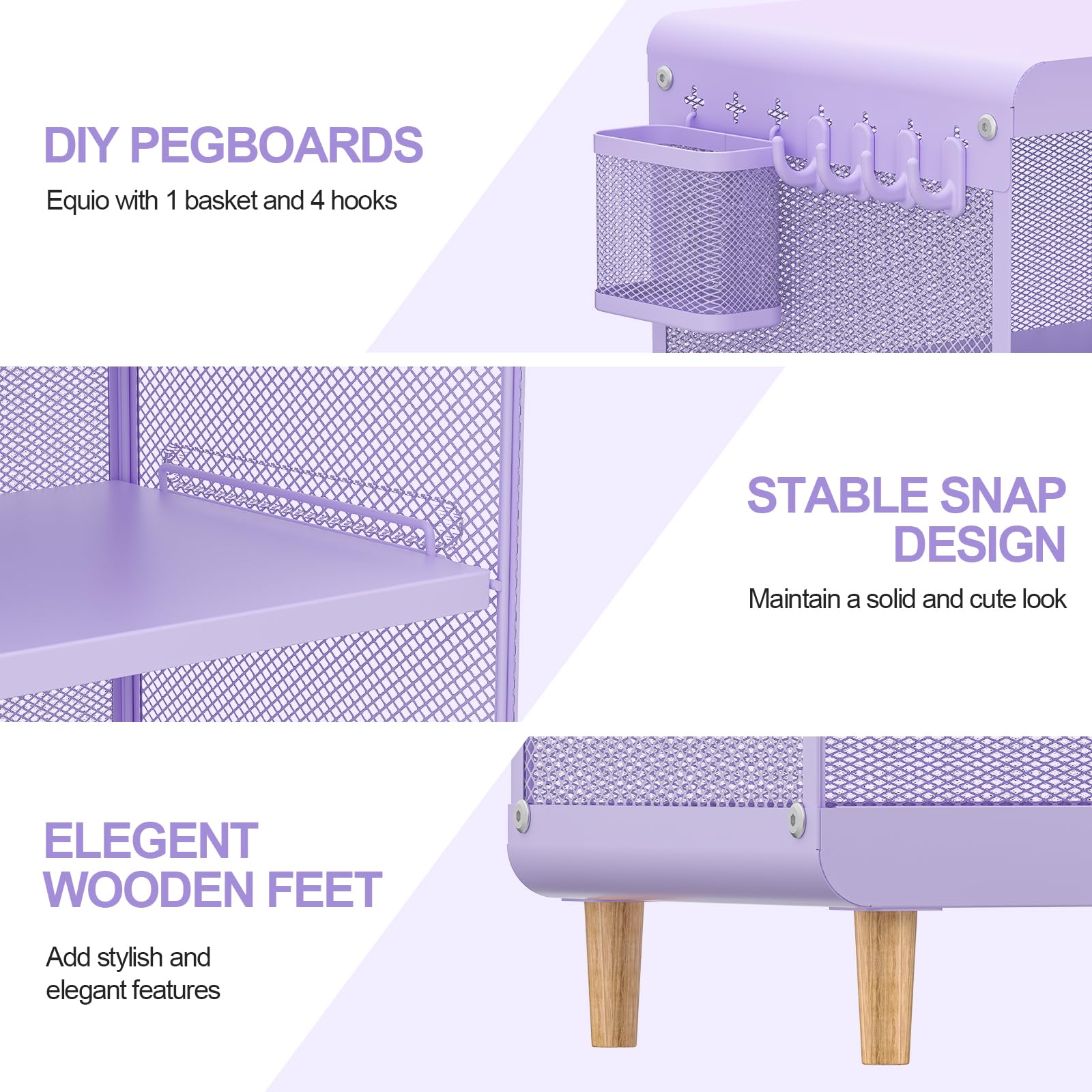 Purple Kids Nightstand with Storage Shelves