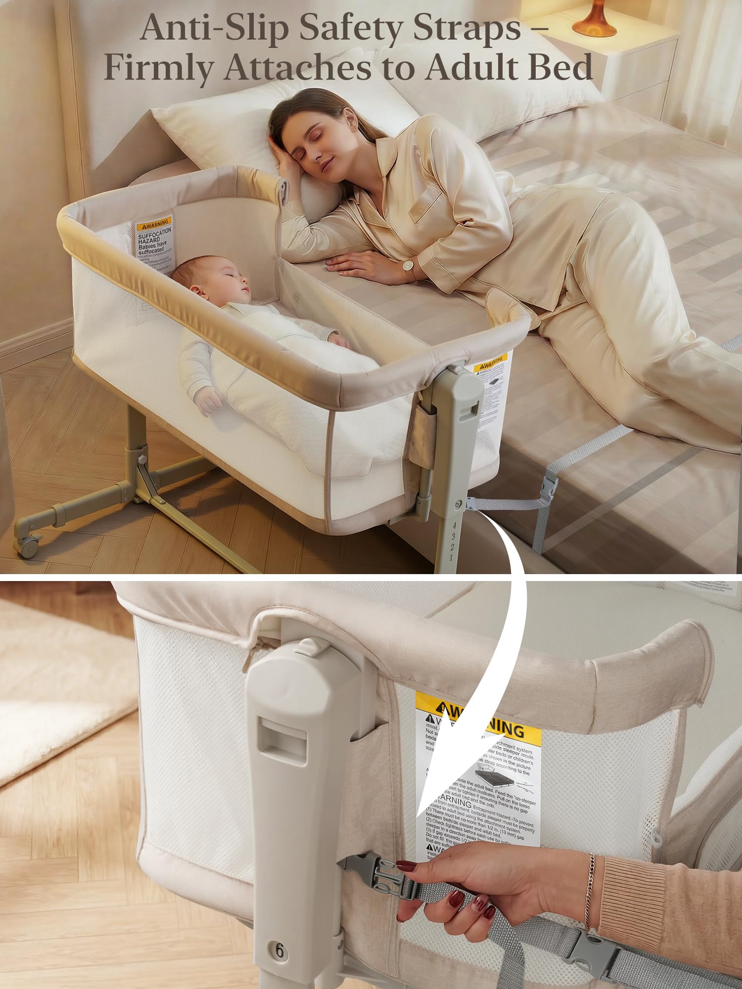 3-in-1 Bedside Bassinet with Adjustable Height