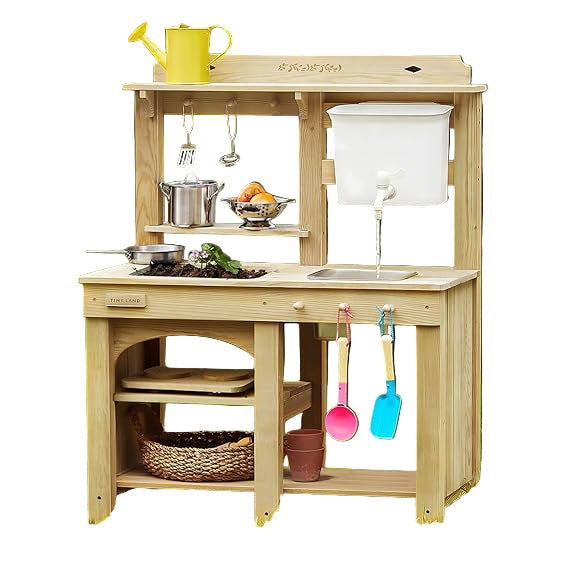 Outdoor Mud Kitchen for Kids, Wooden Play Kitchen with Water Tank