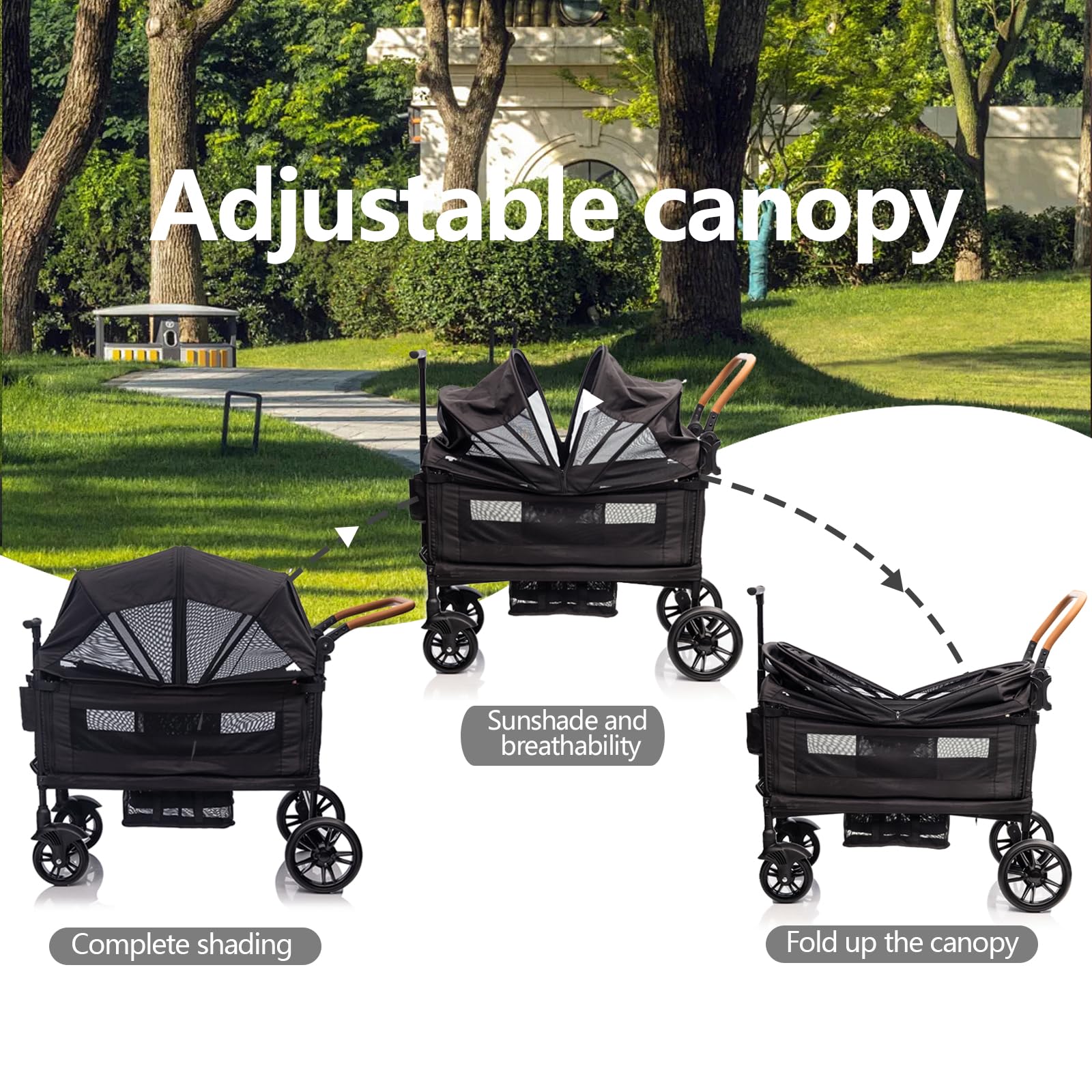 SPWVIP Stroller Wagon for 2 Kids- Lightweight Travel Folding Push Pull Baby Wagon for Newborn&Toddler with 5-Point Harness,Adjustable Canopy,Tray Table,Cup Holder,Storage Pocketsets