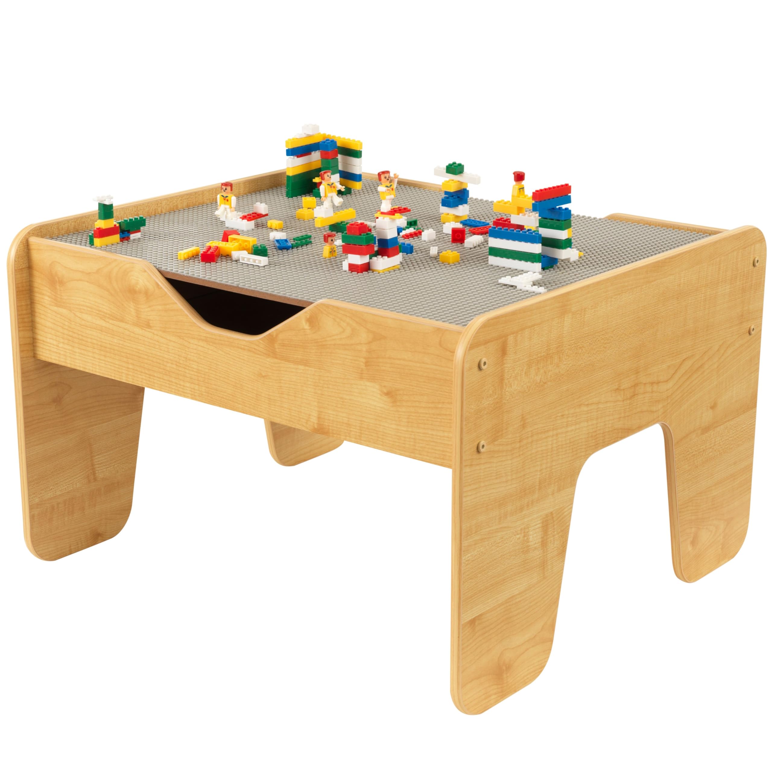 Reversible Wooden Activity Table with Board with 195 Building Bricks – Gray & Natural
