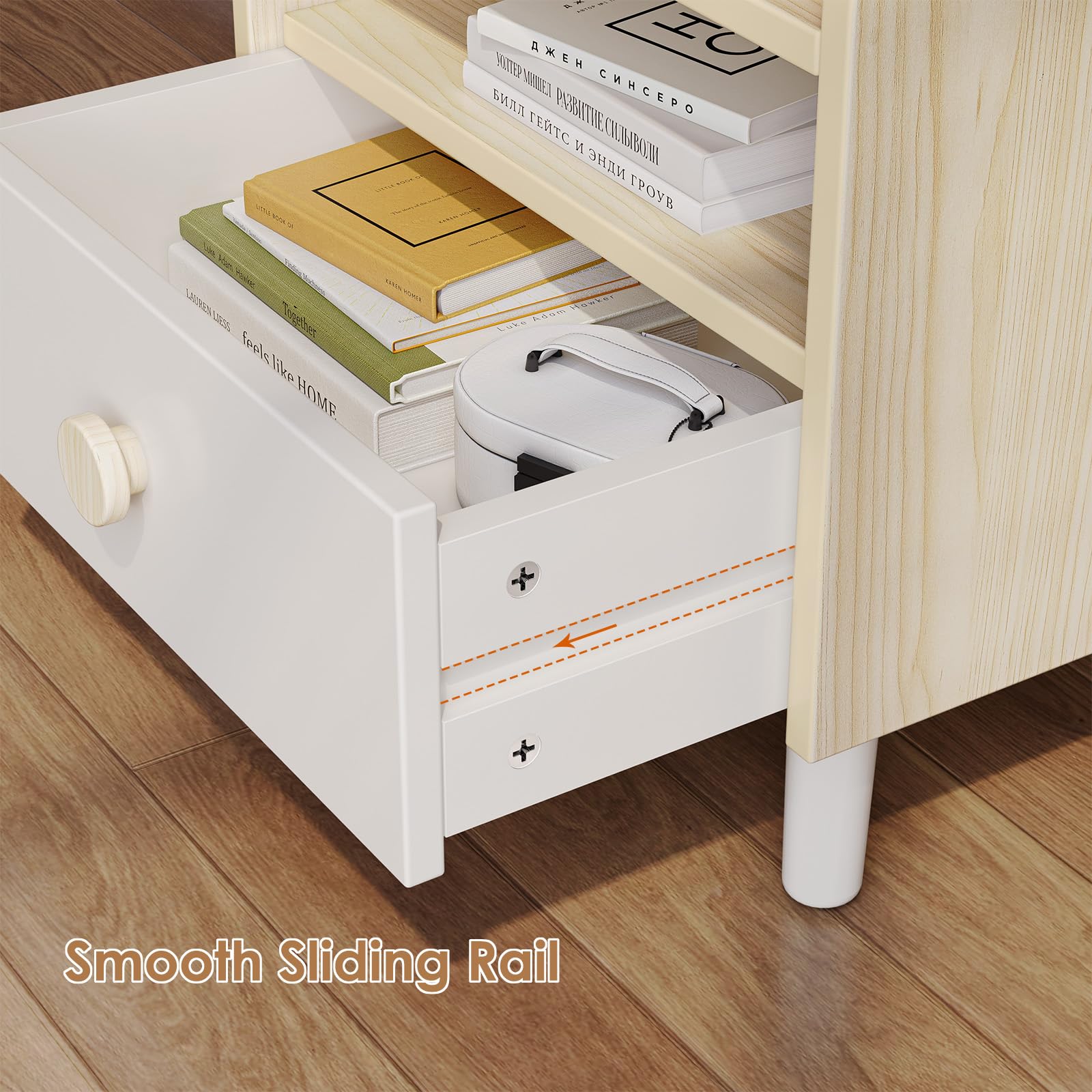 Kids Wooden Nightstand with Drawer and Open Shelf