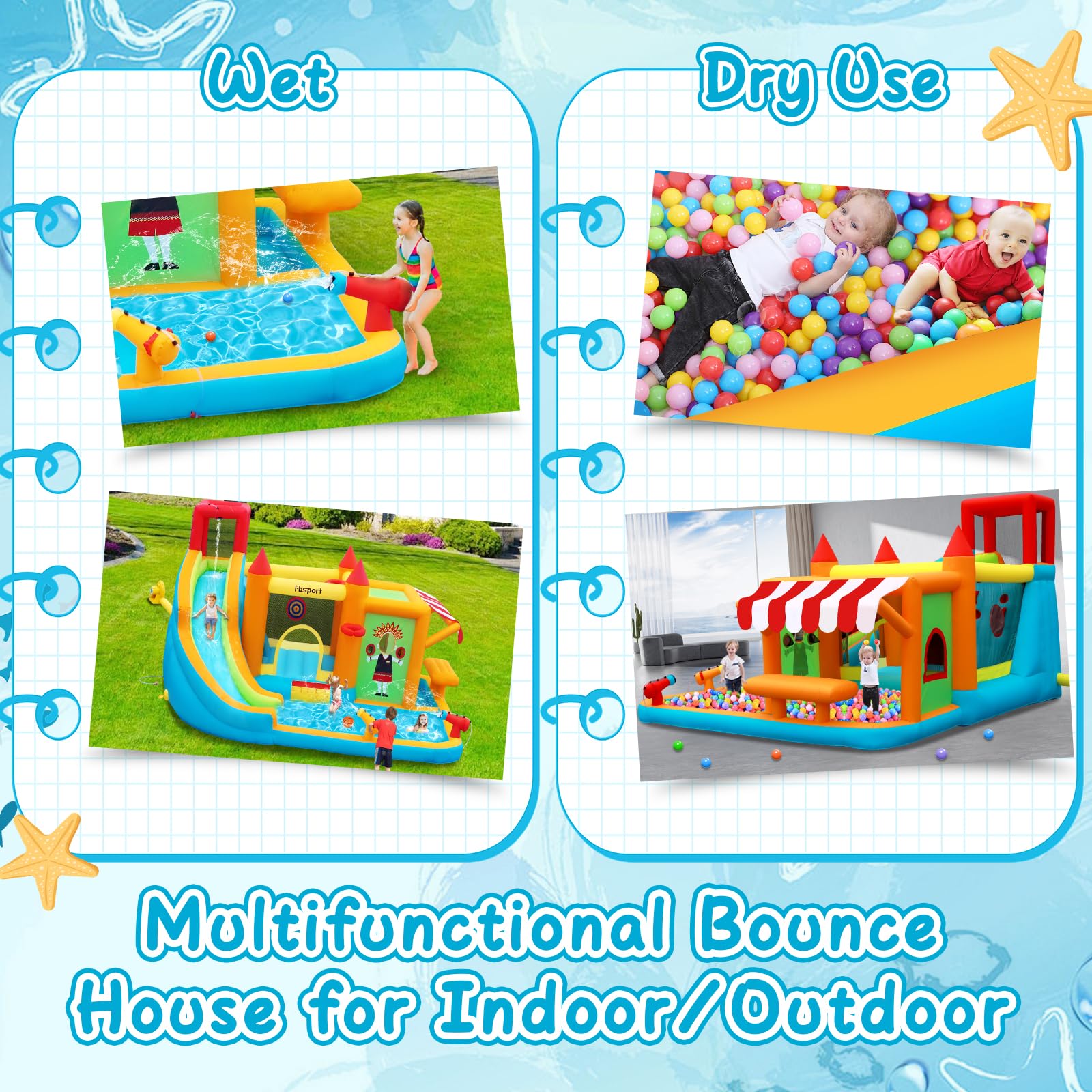 10-in-1 Inflatable Bounce House Water Slide with Splash Pool