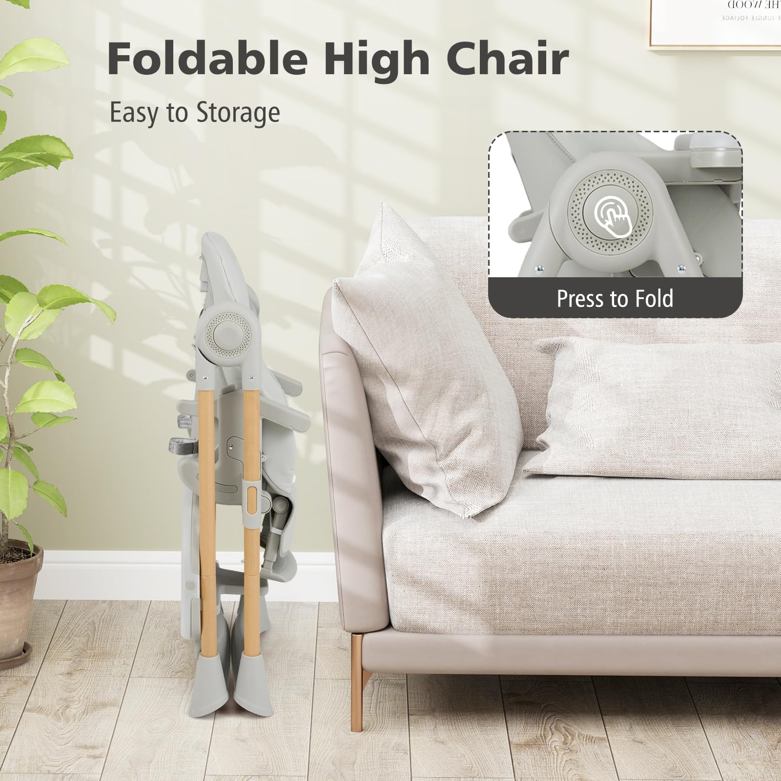 Adjustable Folding High Chair with Removable Tray and Reclining Seat