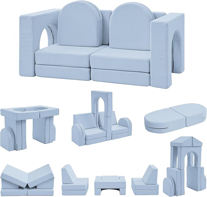 Kids Couch 10PCS, Modular Kids Play Couch for Playroom Bedroom, 10 in 1 Multifunctional