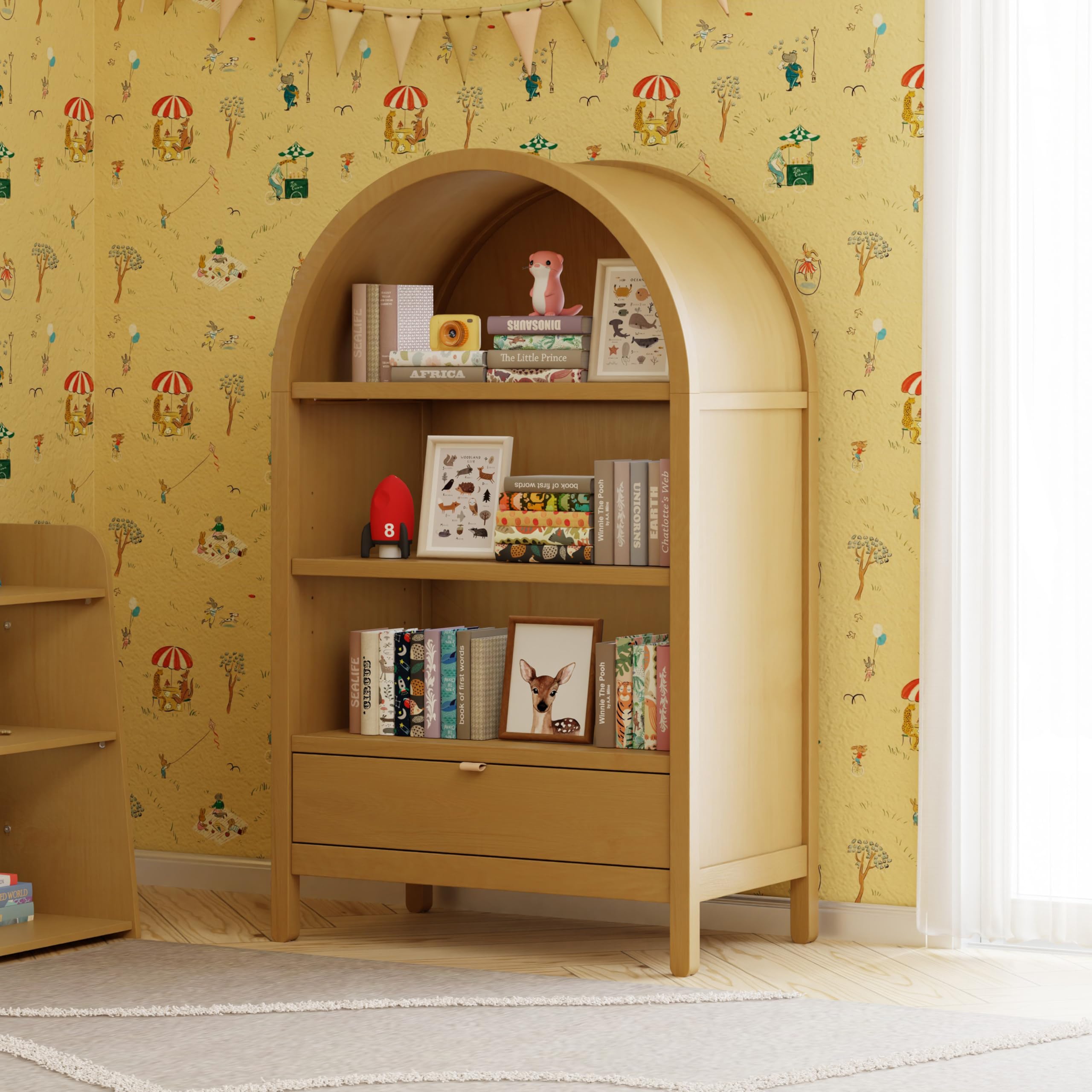 Bondi 3-Shelf Bookcase with Drawer - Honey Wood Finish