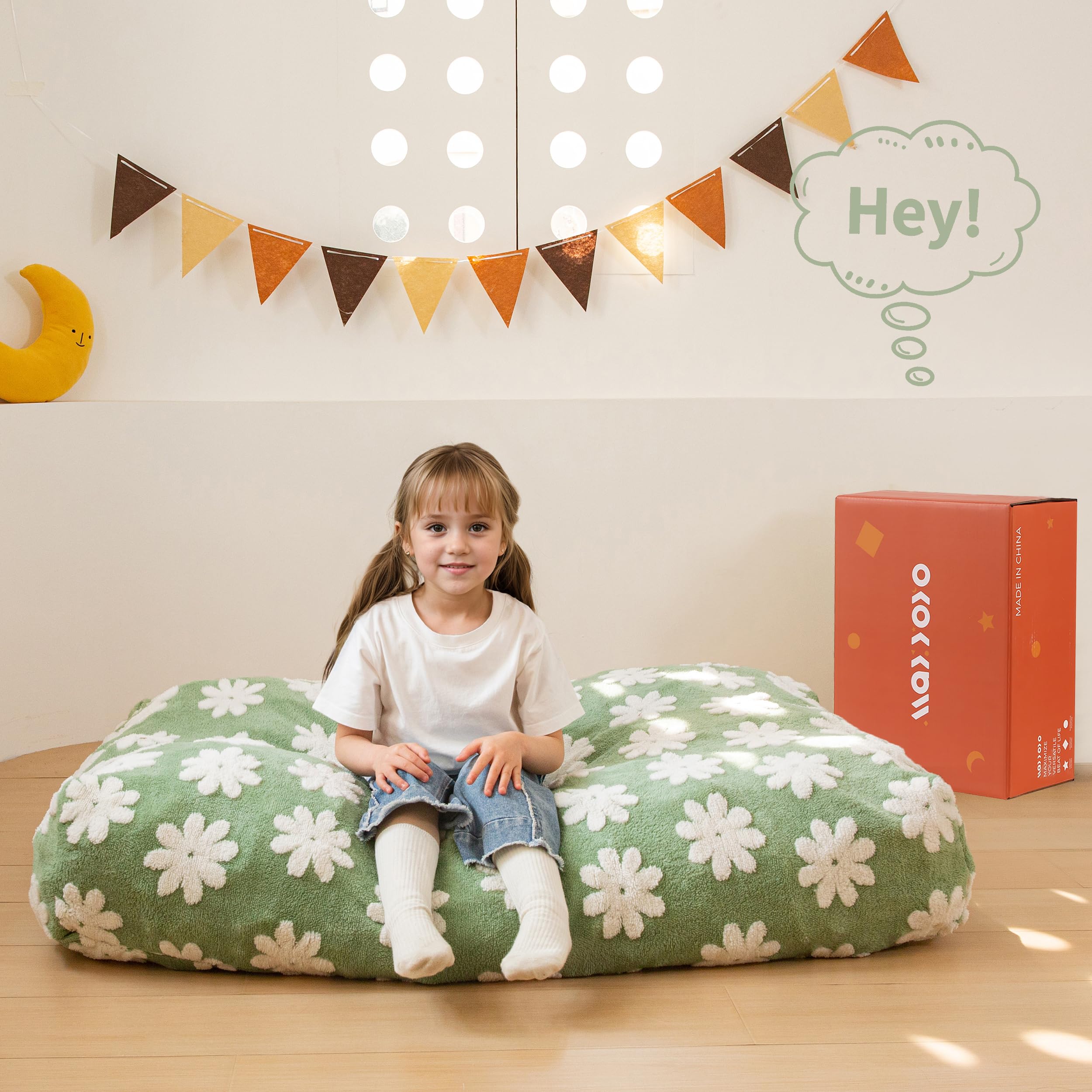 Convertible Bean Bag Chair Bed for Kids with Floral Design