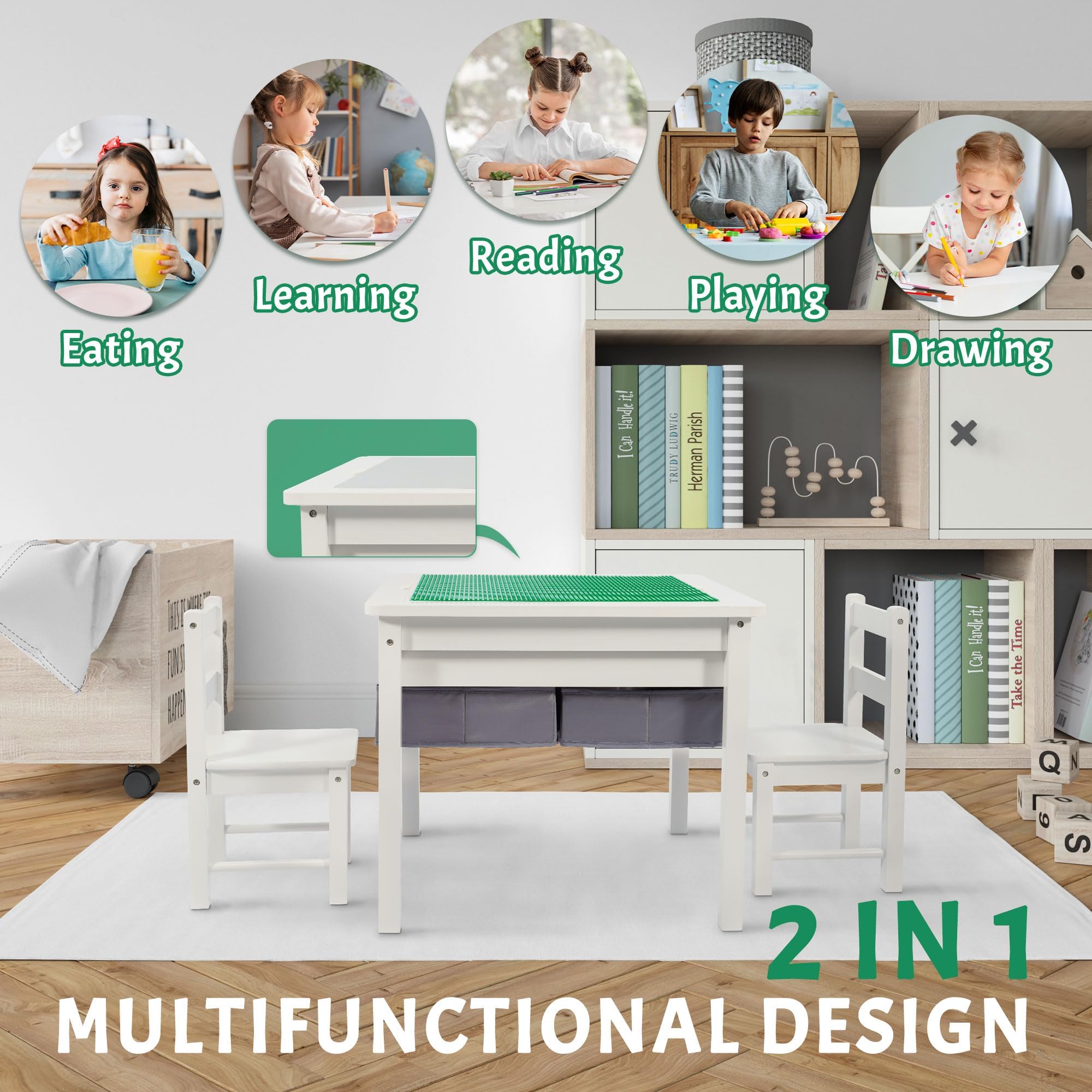 2-in-1 Kids Construction Play Table with 2 Chairs