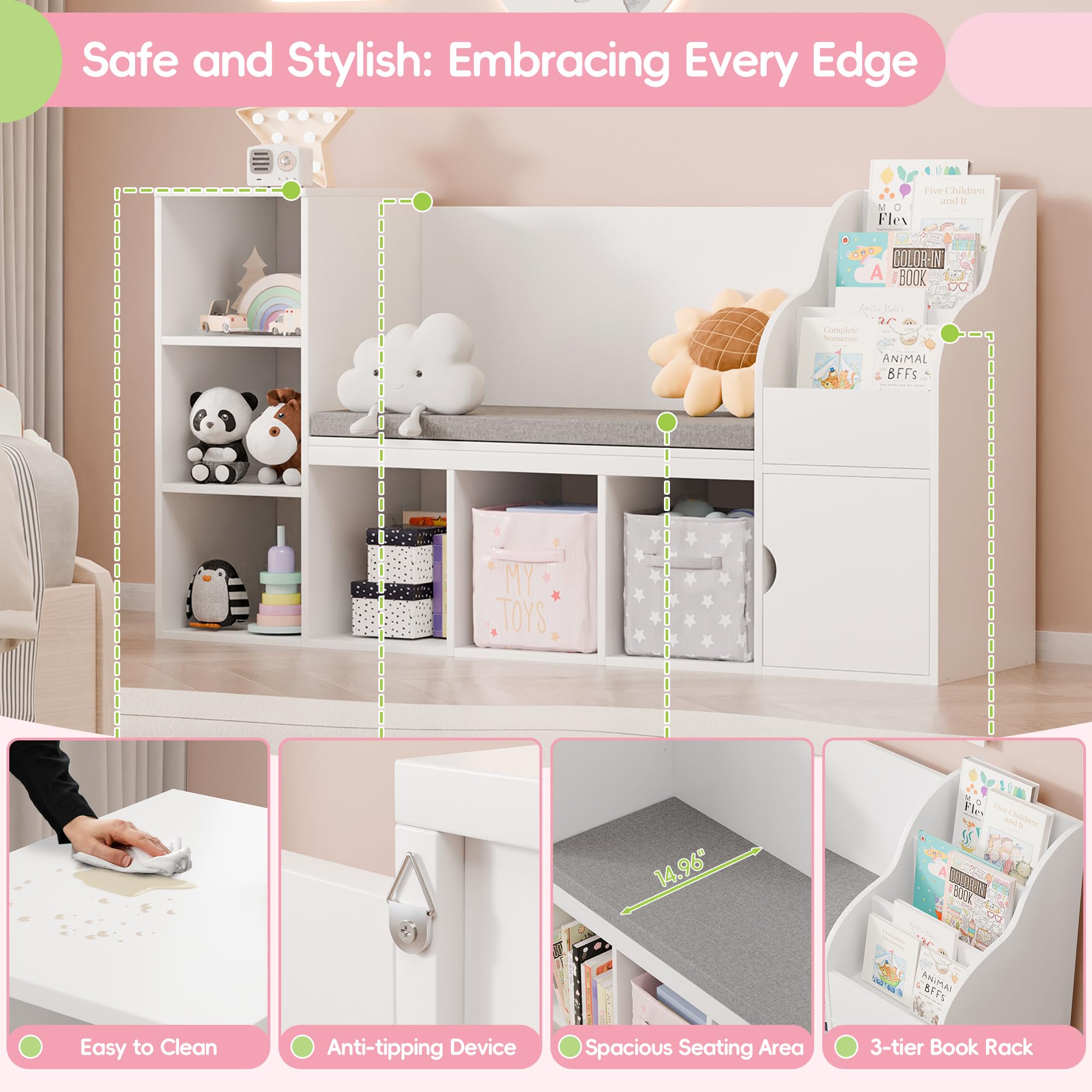 Kids Bookshelf with Reading Nook and Storage