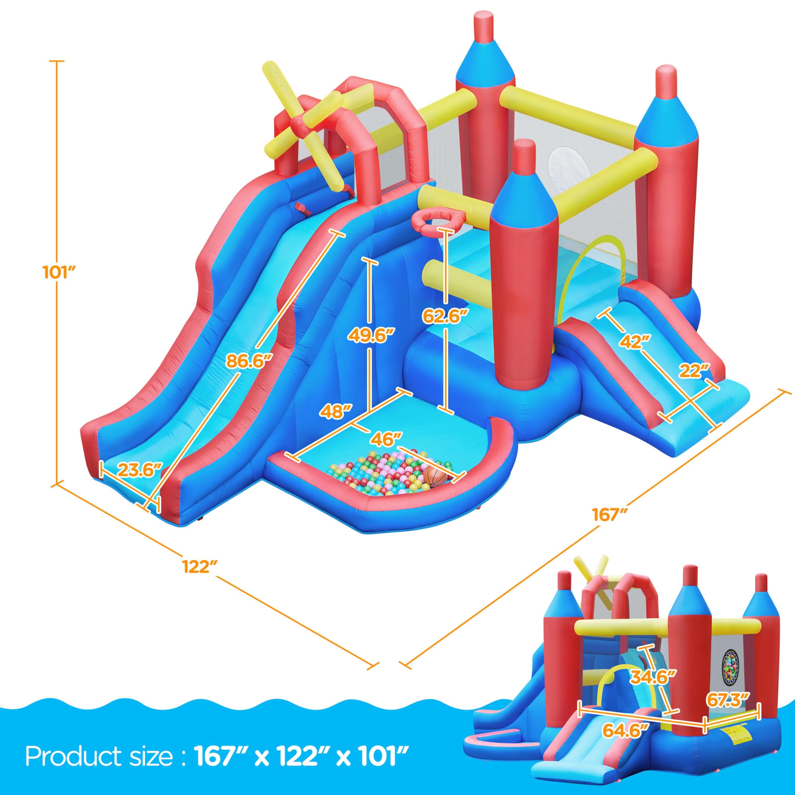 7-in-1 Inflatable Bounce House with Water Slide and Ball Pit
