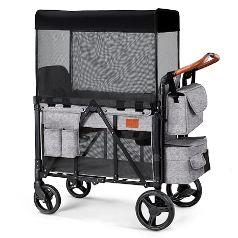 Wagon Stroller for 2 Kids, High Seat & 5 Point Harness, Foldable All-Terrain Wagon