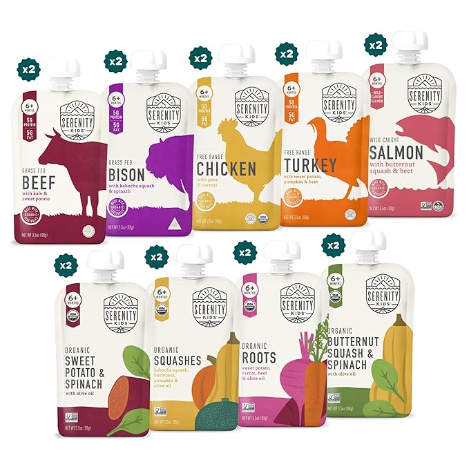 6+ Months Meats + Veggies Mixed Baby Food Puree Pouch Variety Pack