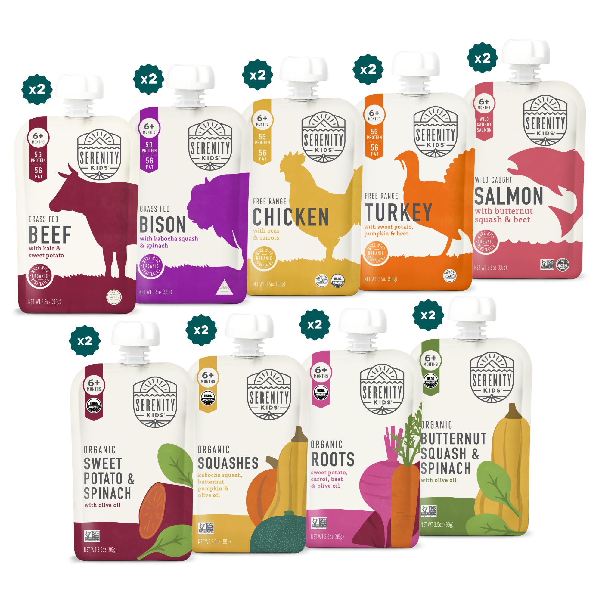 6+ Months Meats + Veggies Mixed Baby Food Puree Pouch Variety Pack 18 Count- No Sugary Fruits or Added Sugar - 3.5 Oz BPA & Allergen Free Pouch- Baby Puree Variety Pack - Pouches - Bison