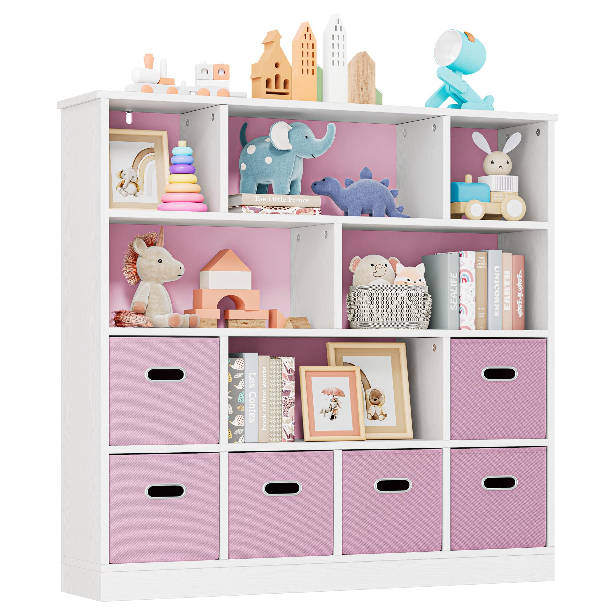 Toy Storage Organizer with 6 Bins and 12-Cube Bookshelf
