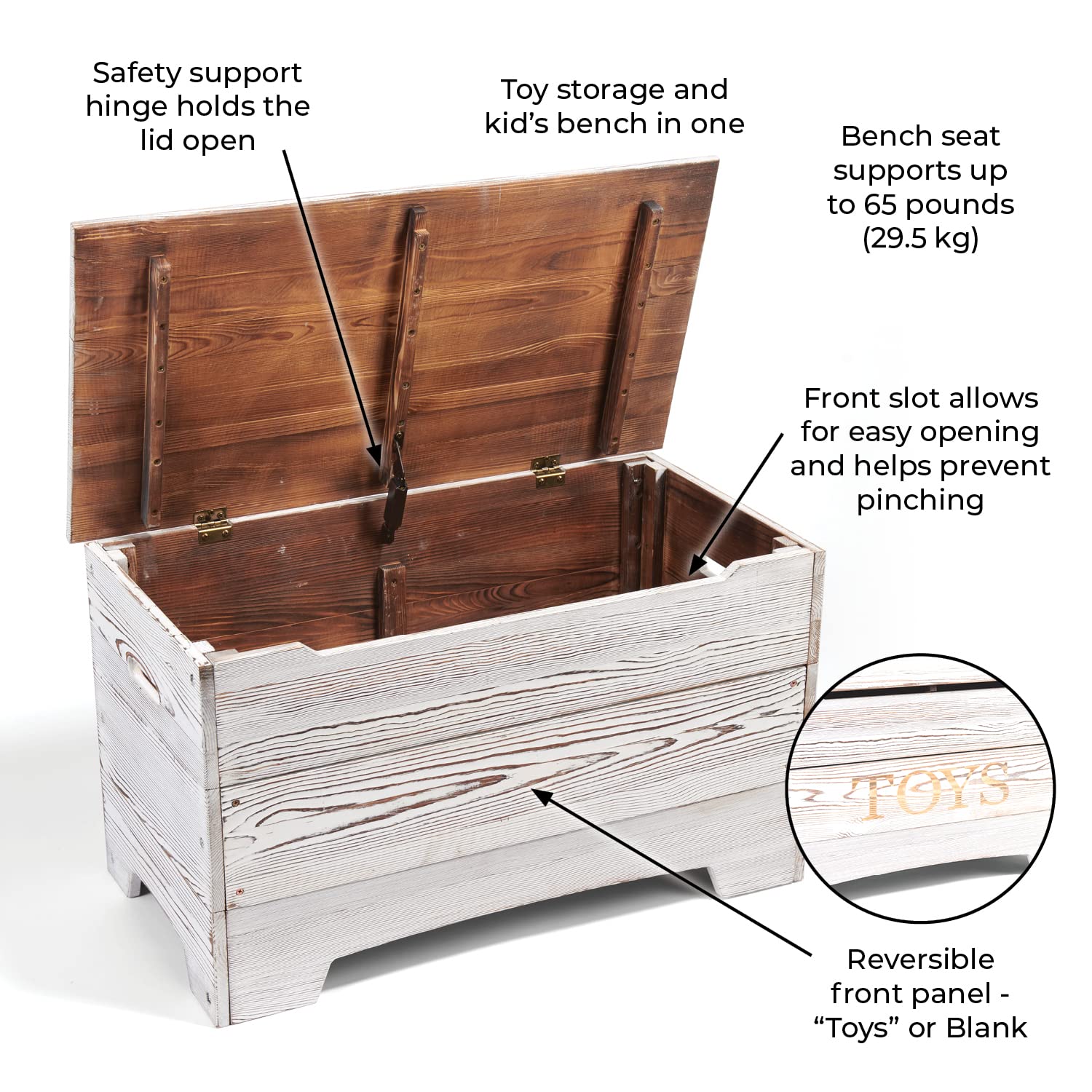 Farmhouse Solid Wood Toy Box - Rustic Storage Chest with Reversible