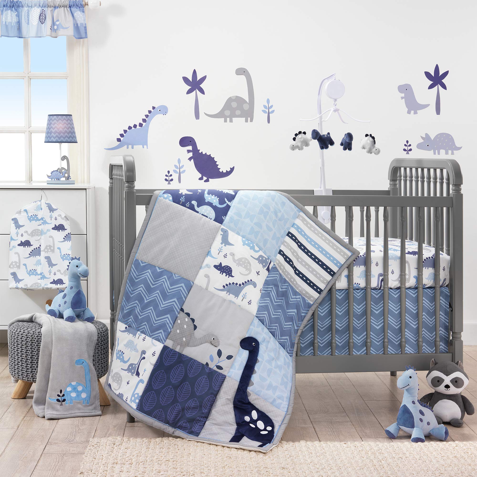 Roar Dinosaur 3 Piece Crib Bedding Set, Blue/Gray, ‎44x1x35 Inch
