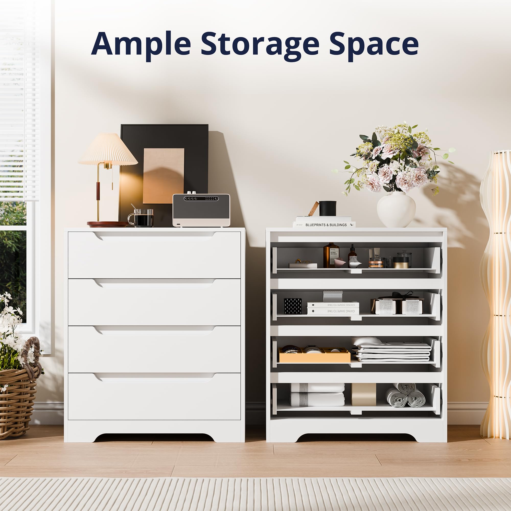 4-Drawer Modern Dresser Storage Organizer with Metal Rails