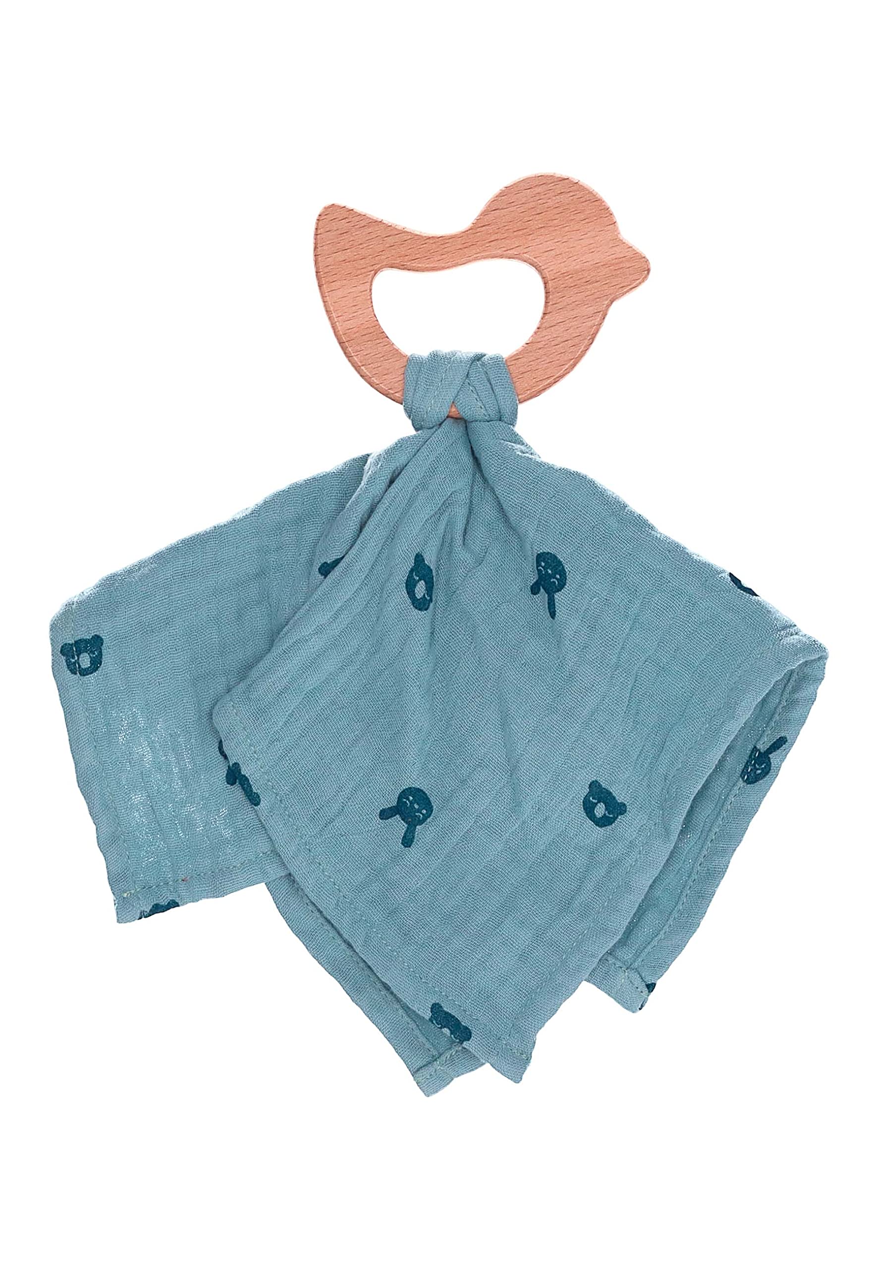 Sterntaler Unisex Baby Safety Towel with Kinni and Kalla Teether, Safety Blanket for Baby and Girl, Organic, Heather Blue
