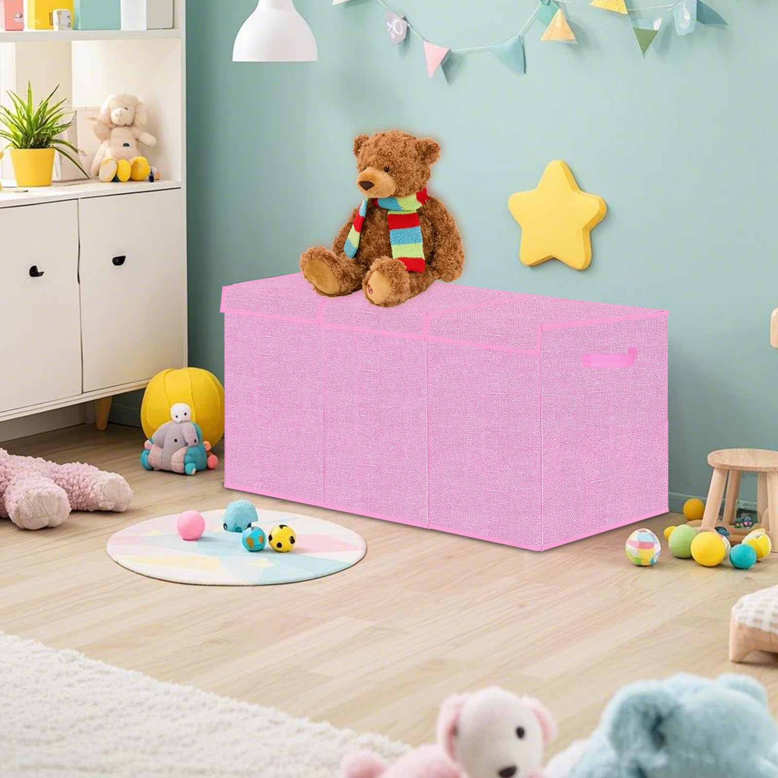 Extra Large Toy Box Chest for Girls, Collapsible Kids Toy Storage Organizer Boxes Bins