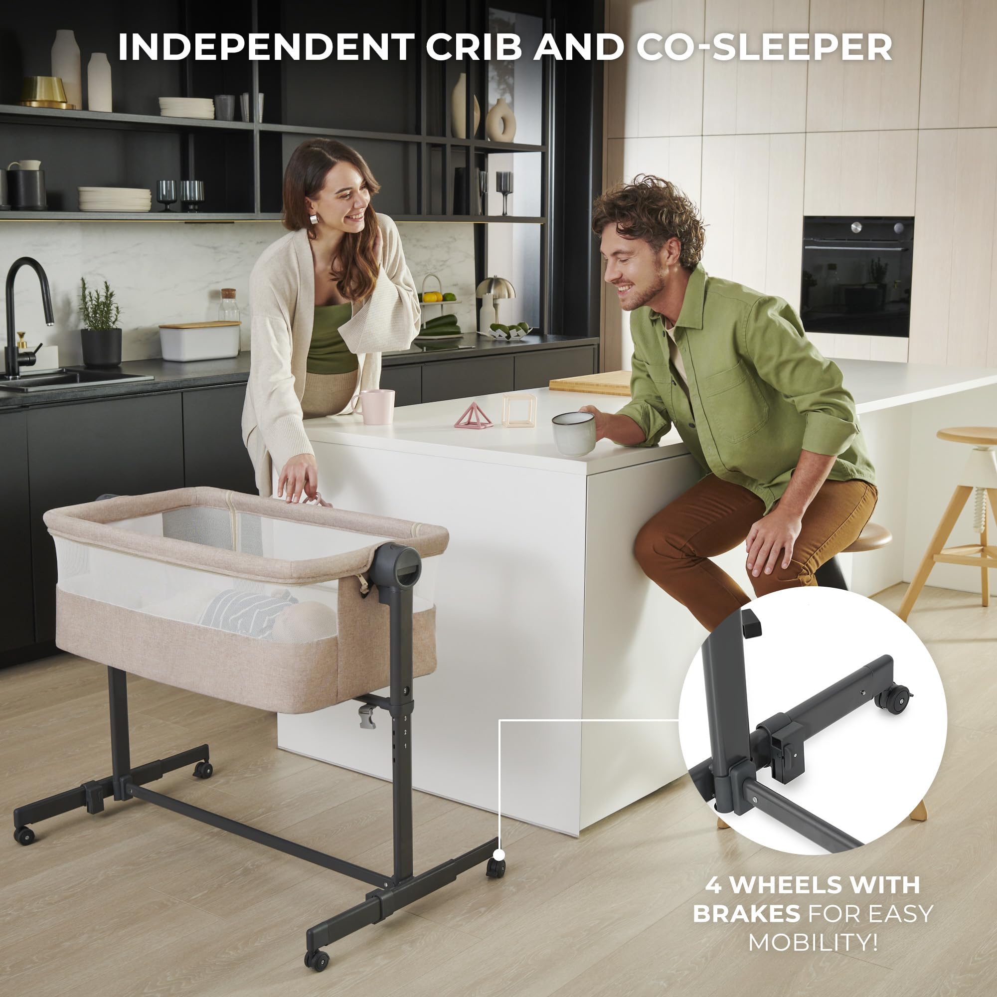 2-in-1 Bedside Crib Co-Sleeper with Adjustable Height