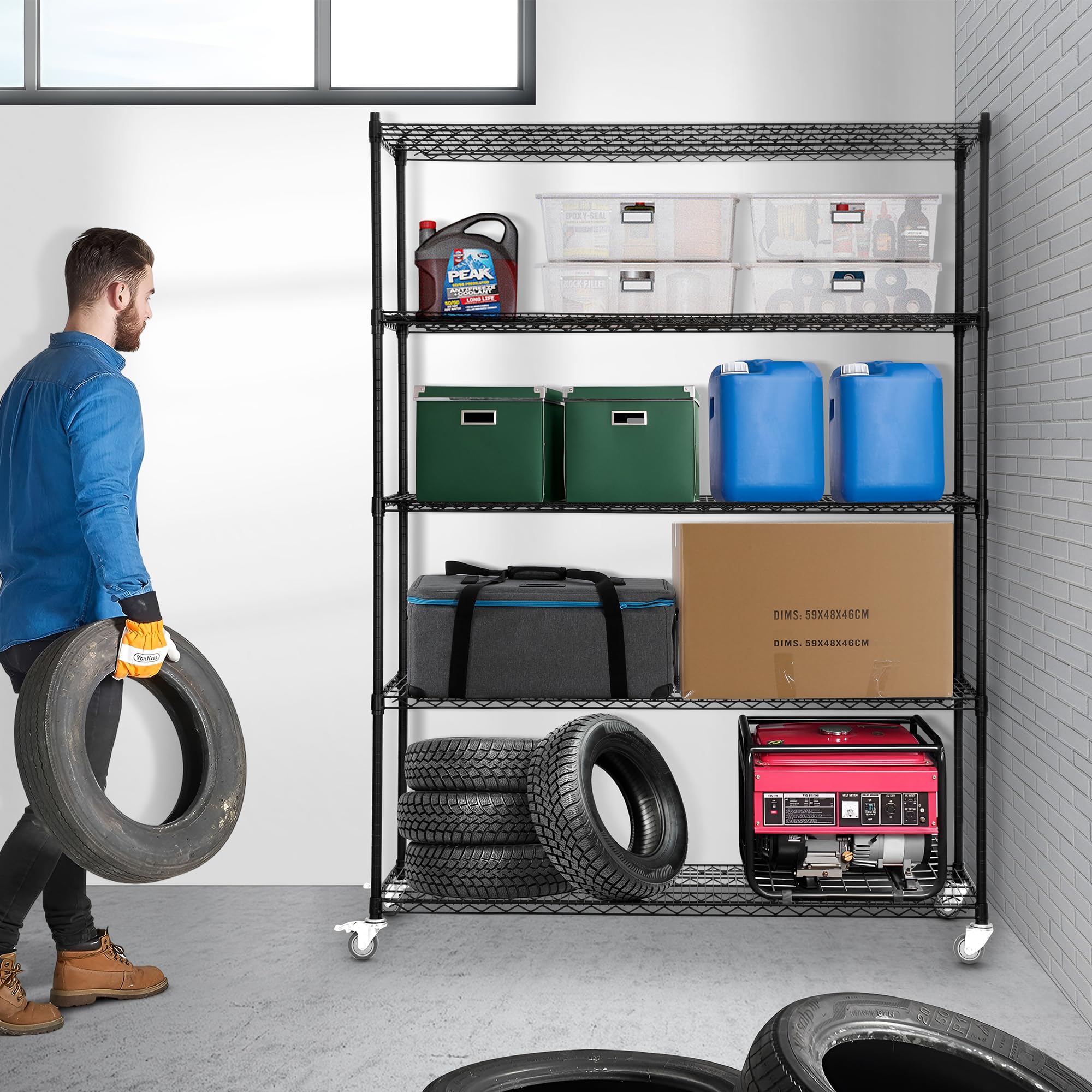 5-Tier Metal Wire Shelving Unit with Wheels