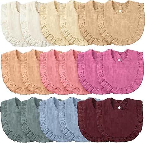 18 Pcs Muslin Drool Baby Bibs Baby Girl Ruffle Bibs Absorbent Cotton