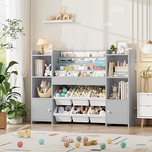 Toy Storage Organizer with 6 Toy Bins, Toy Organizer Kids Bookshelf