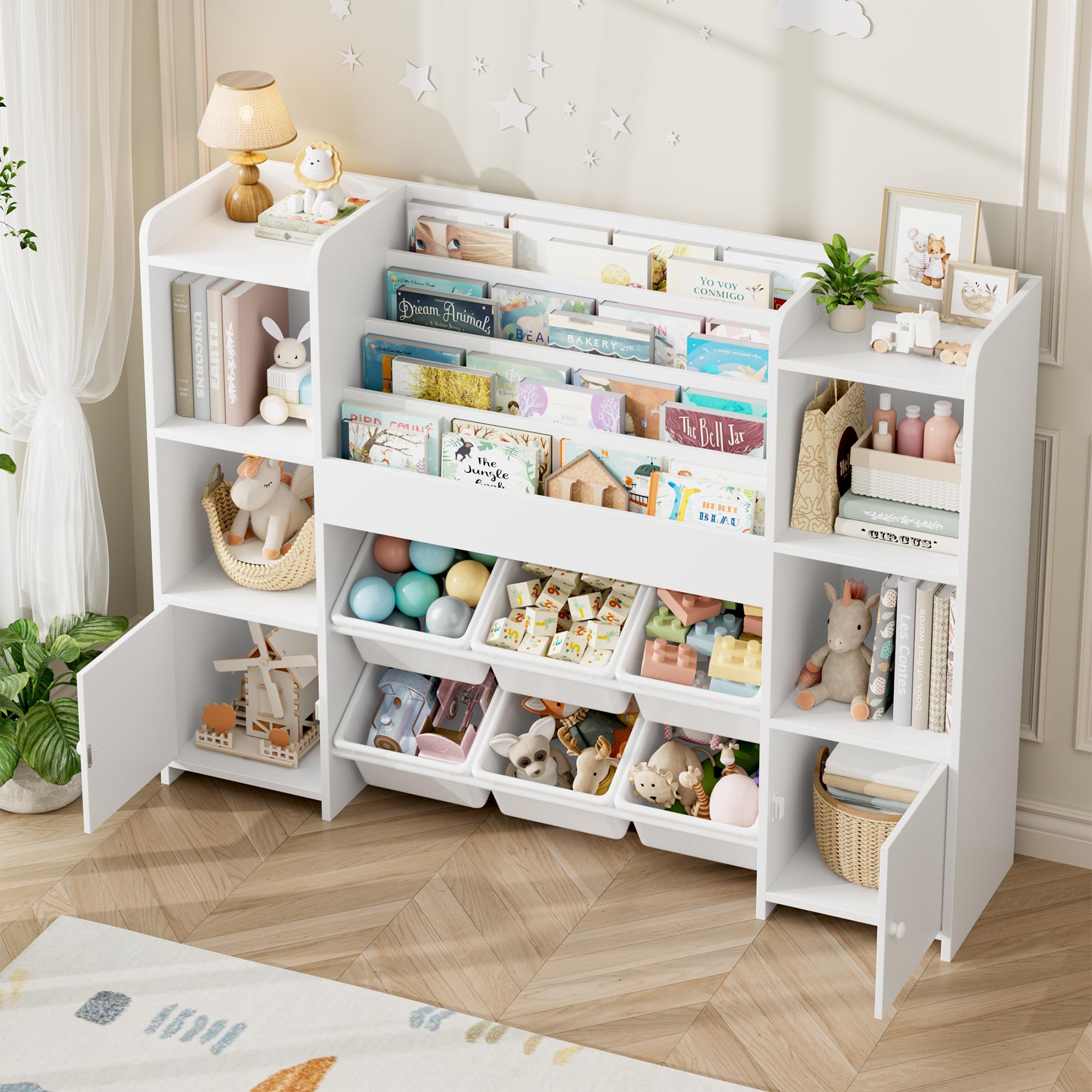 Kids Toy Storage Organizer with Bookshelf and Bins