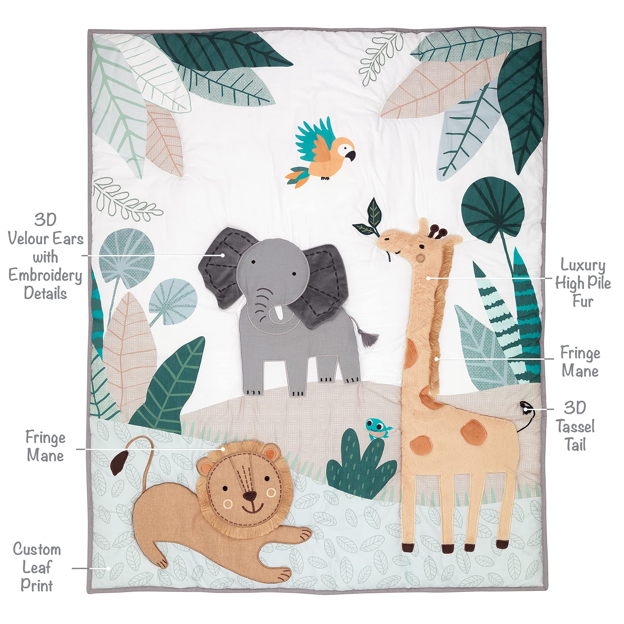 5-Piece Safari Animals Crib Bedding Set with Quilt and Fitted Sheet