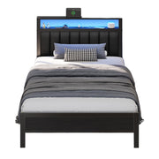 Twin Size Bed Frame with Charging Station and LED Lights