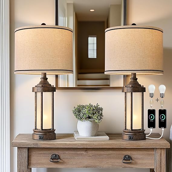 25'' Table Lamp for Living Room Bedroom Farmhouse Metal Lamps