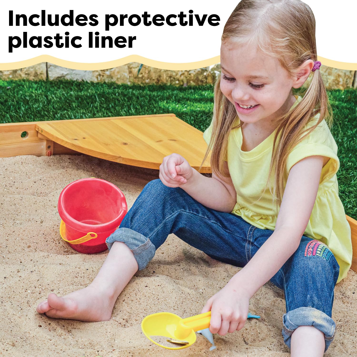 Wooden Backyard Sandbox with Built-in Seating