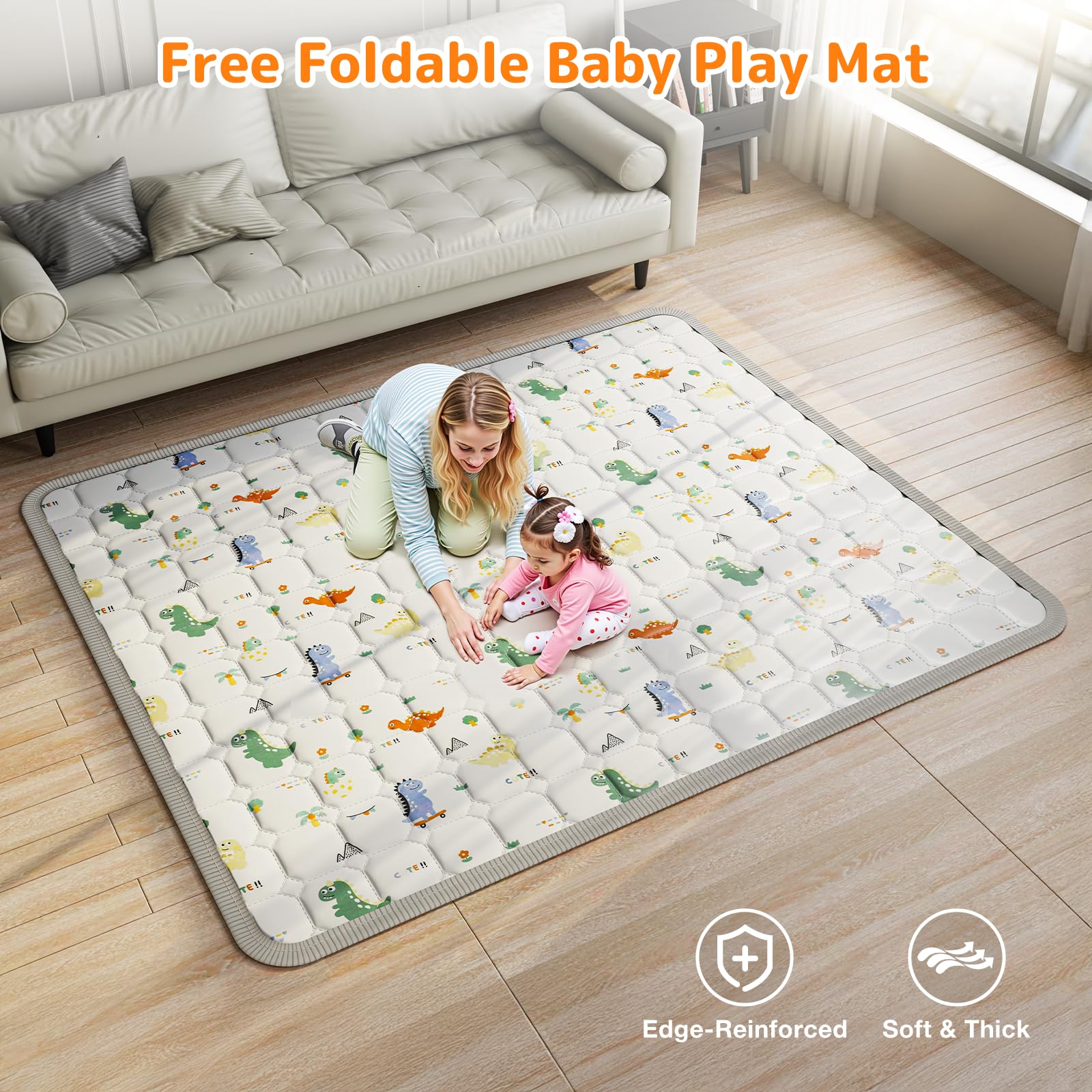 Foldable Baby Playpen with Mat 71x59