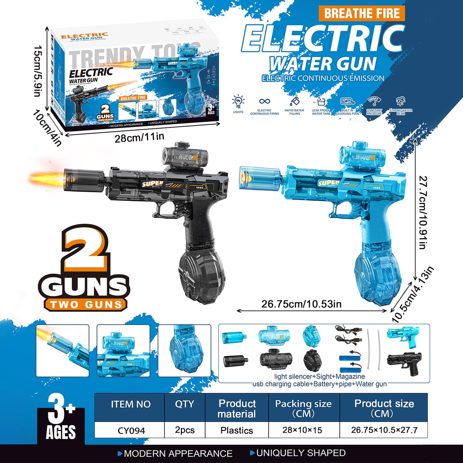 Water Gun for Adults Kids,Full Automatic Electric Squirt Gun 28-32 FT