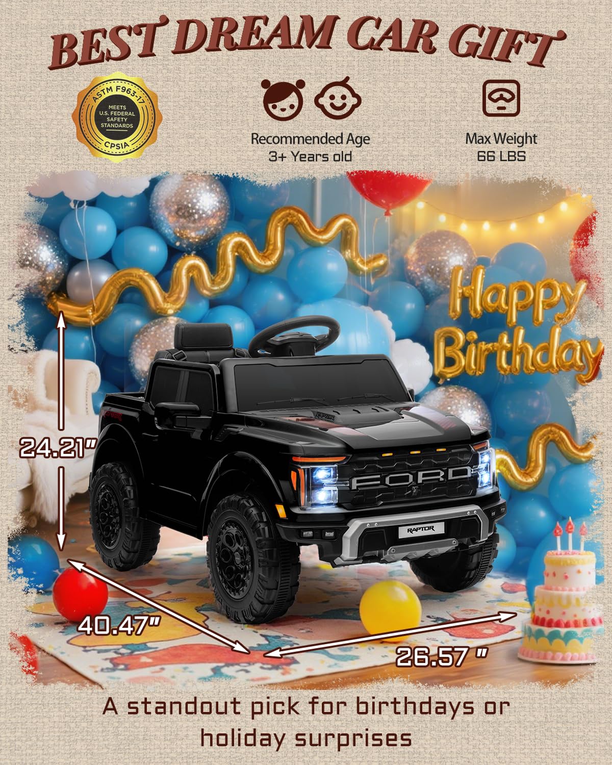 12V Licensed Ford F-150 Raptor Kids Ride-On Truck