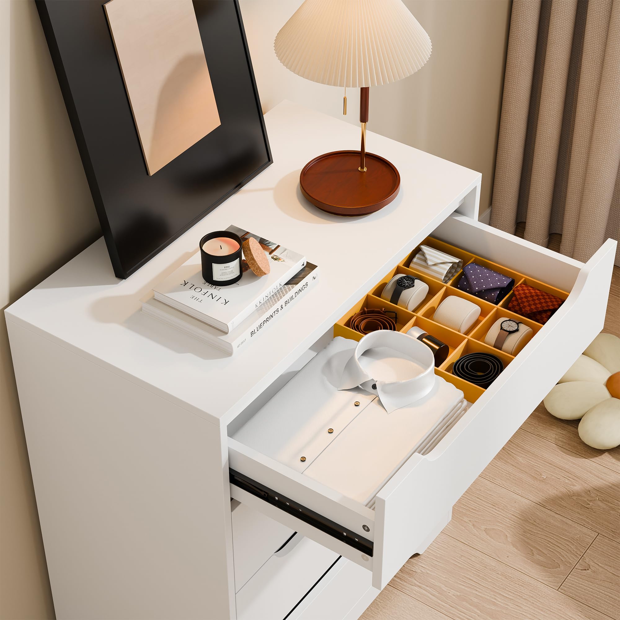 4-Drawer Modern Dresser Storage Organizer with Metal Rails