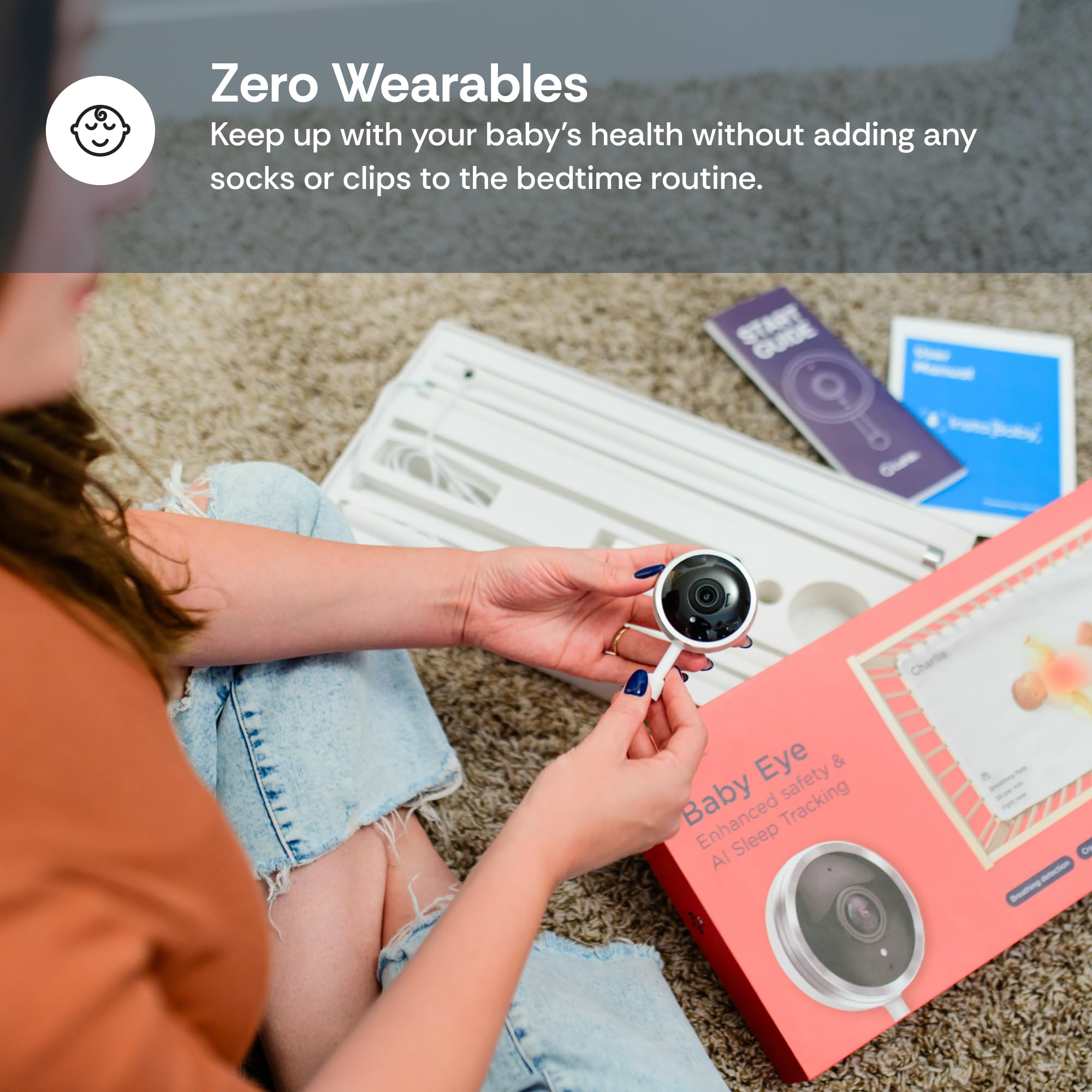 Luna 2.4GHz WiFi Baby Camera Monitor & Floor Stand, Sensor-Free Infant Breathing Monitor, Smart AI Monitoring, Sleep Tracker, Crying Detection, Night Vision, 2-Way Audio, Newborn Essentials
