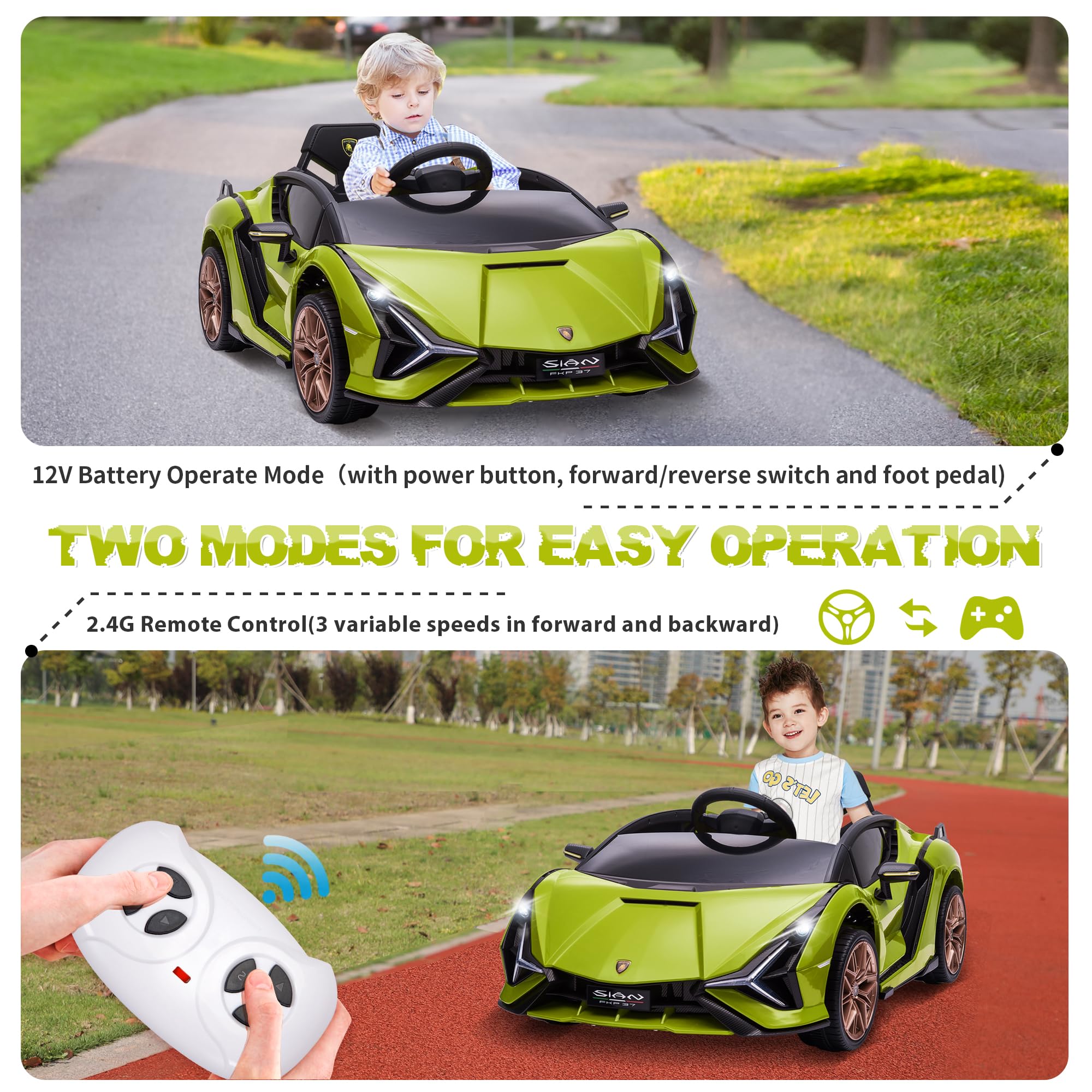 Electric Ride On Car Toy for Kids to Drive, 12V Battery Powered Licensed Lamborghini