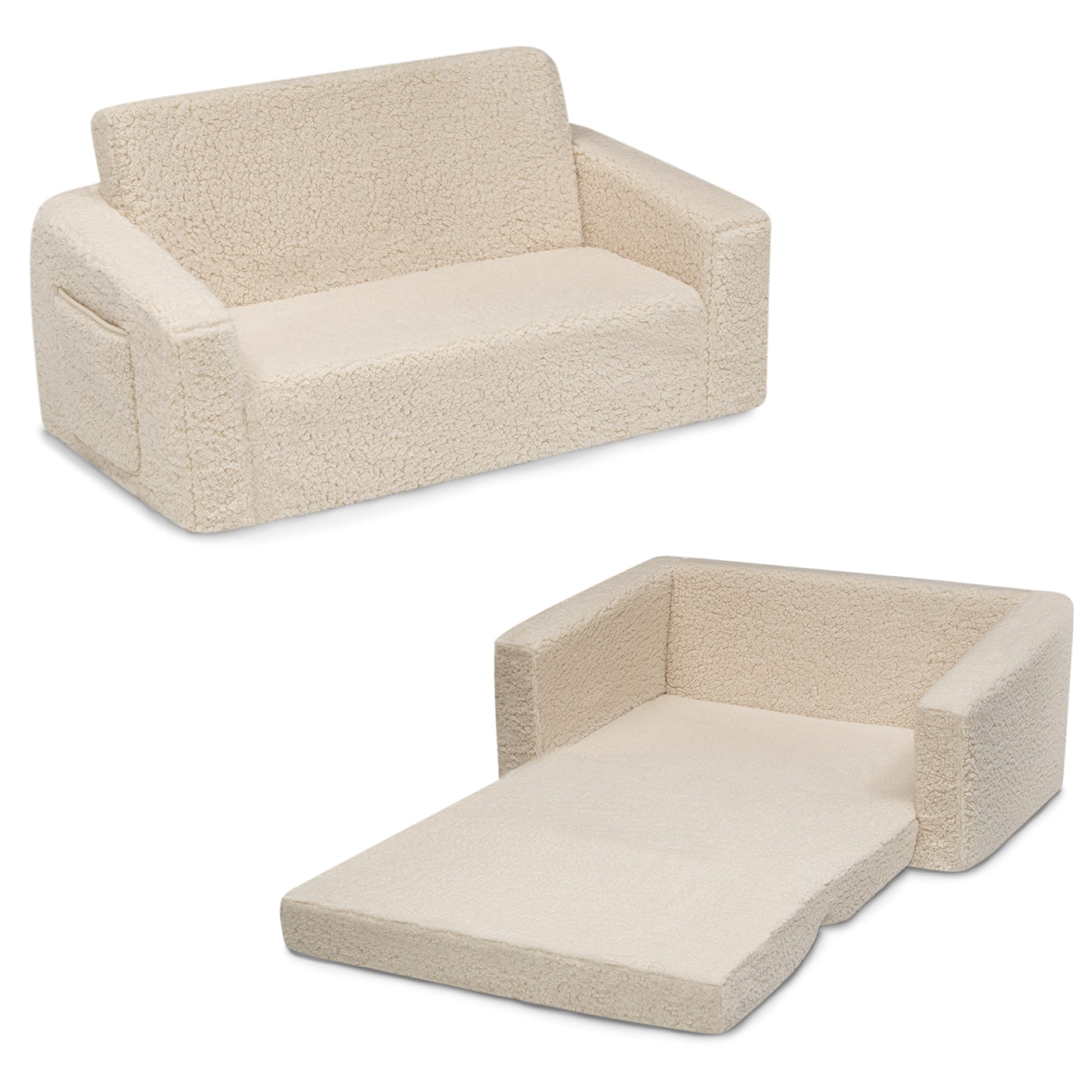 Kids Convertible Sofa to Lounger with Sherpa Slipcover