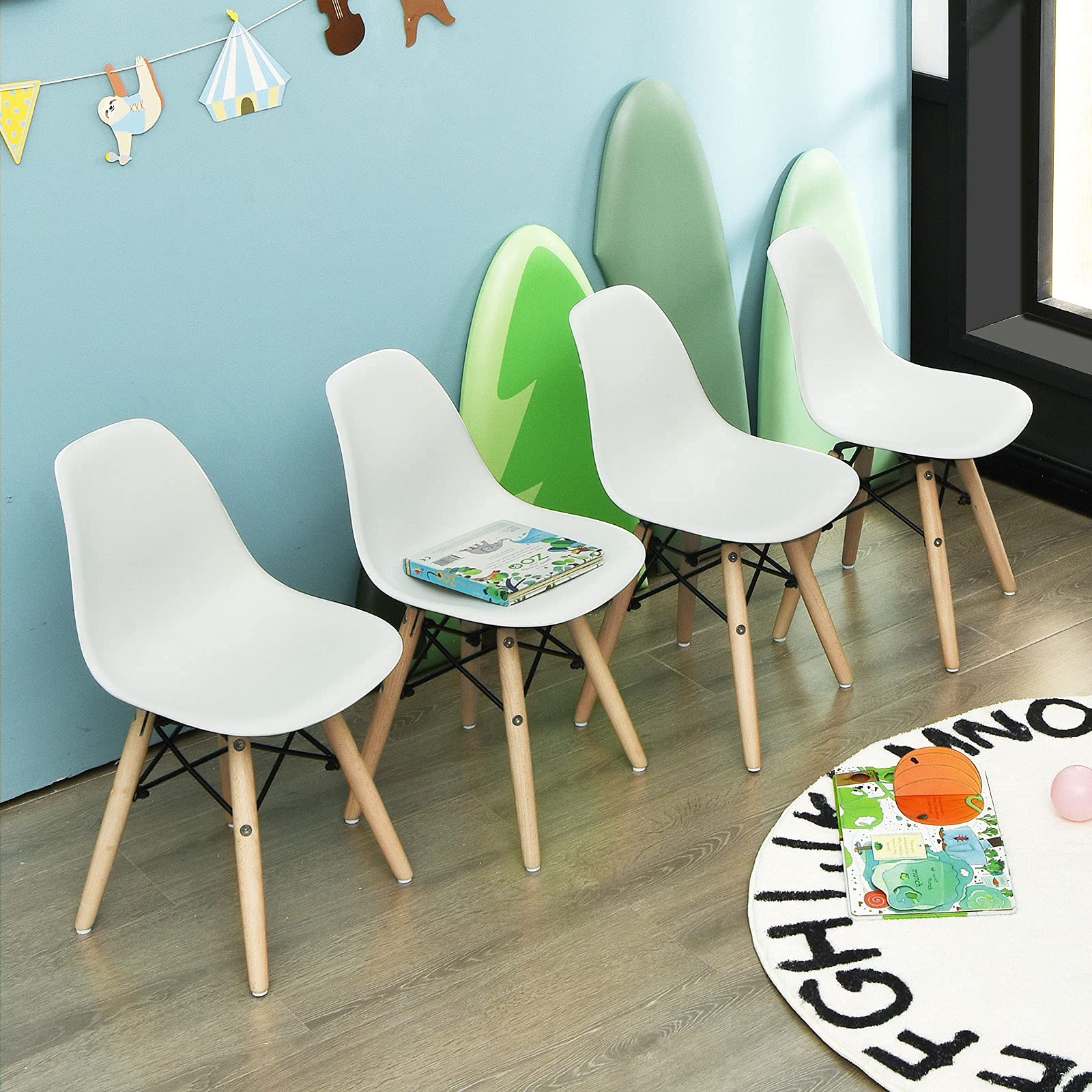 Kids Mid-Century Modern Desk Chair Set - 4 Pack White Toddler Chairs