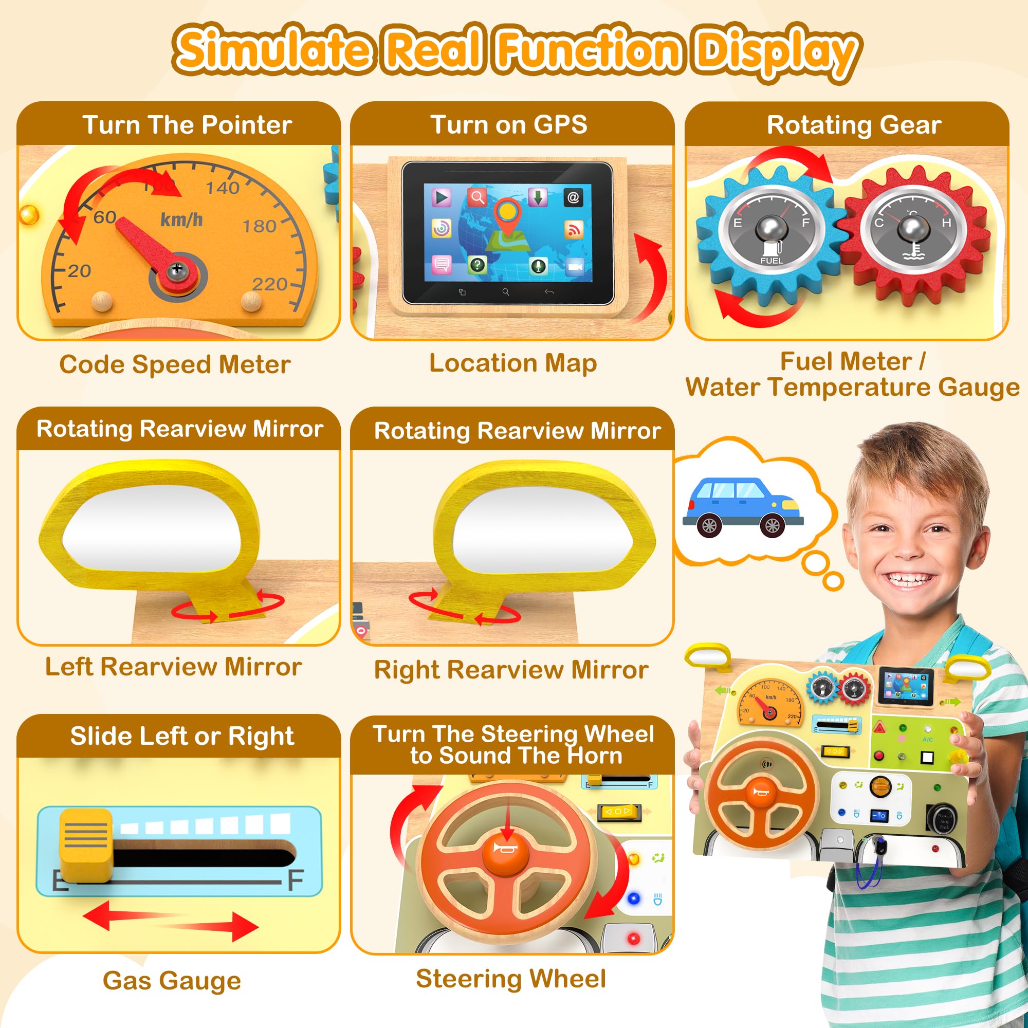 Montessori Toddler Toys - Baby Wooden Busy Board - Sensory Toys